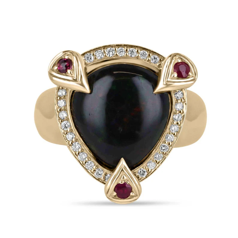 0.24tcw Natural Opal, Ruby & Diamond Statement Ring 18K