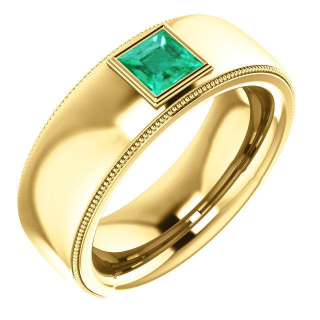 0.60 Carat Modern Colombian Emerald Mens Band Ring 14K - Image 4
