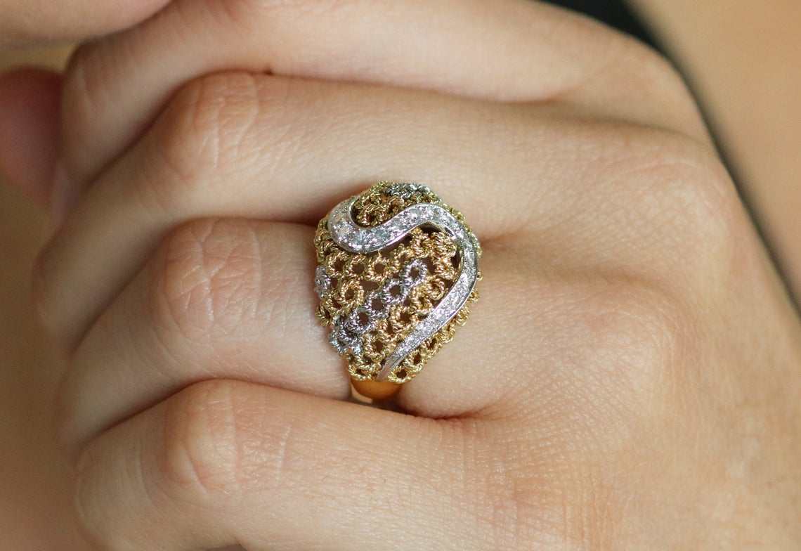 0.60tcw 18K Basket Weave Natural Diamond Cocktail Ring - Image 7