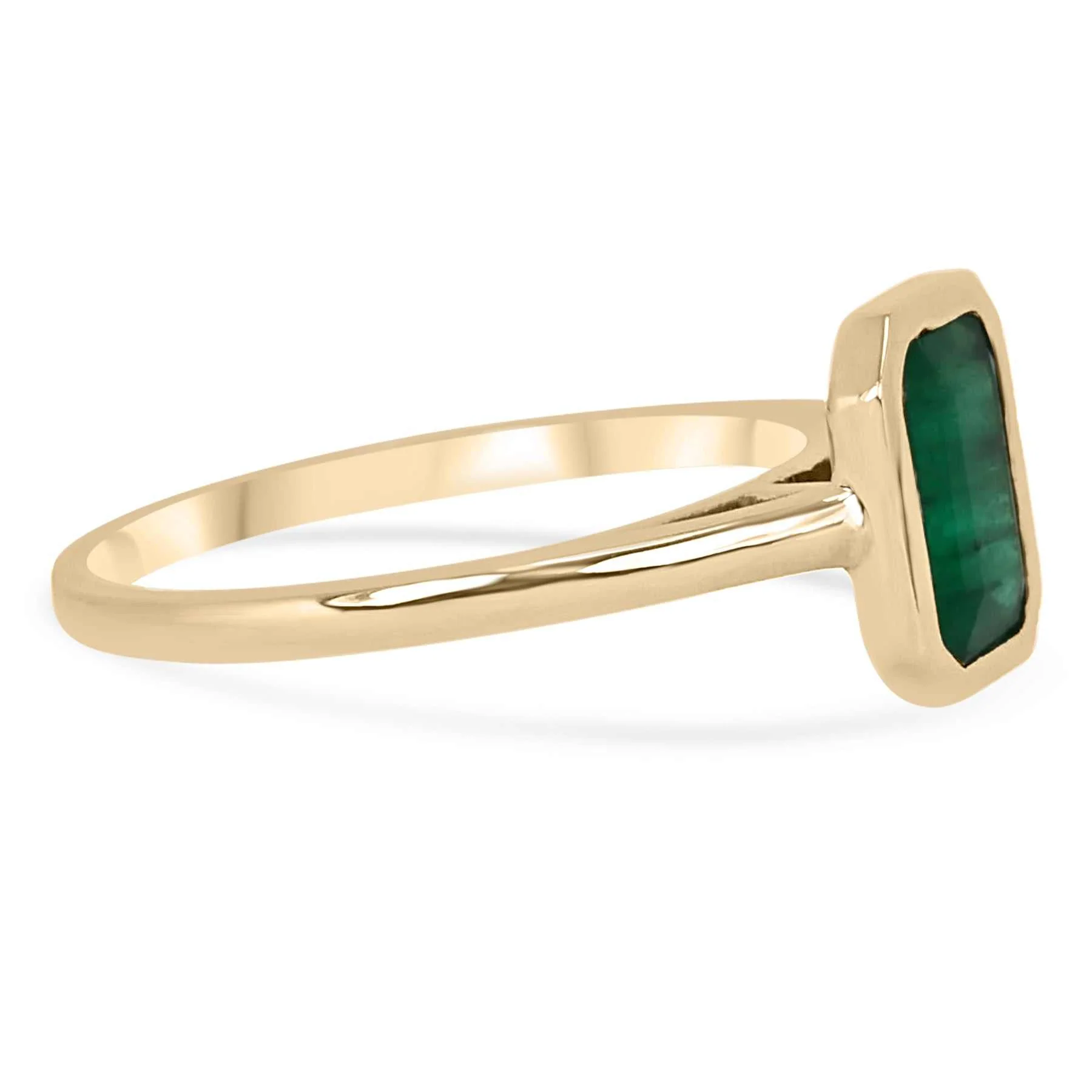 1.10 Carat Bezel Set Dark Green Emerald Cut Emerald Stackable Ring 14K - Image 2