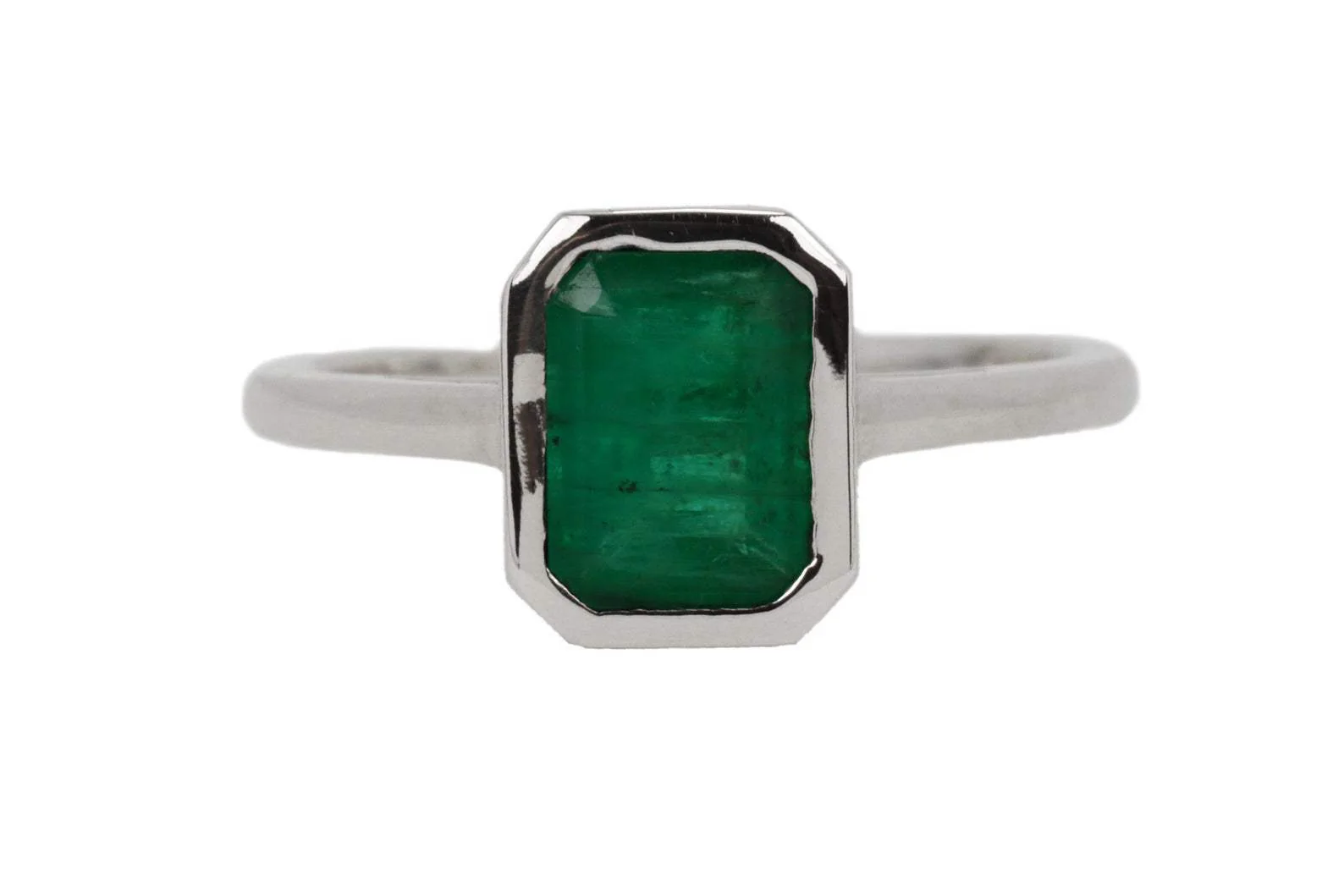 1.10 Carat Bezel Set Dark Green Emerald Cut Emerald Stackable Ring 14K - Image 6