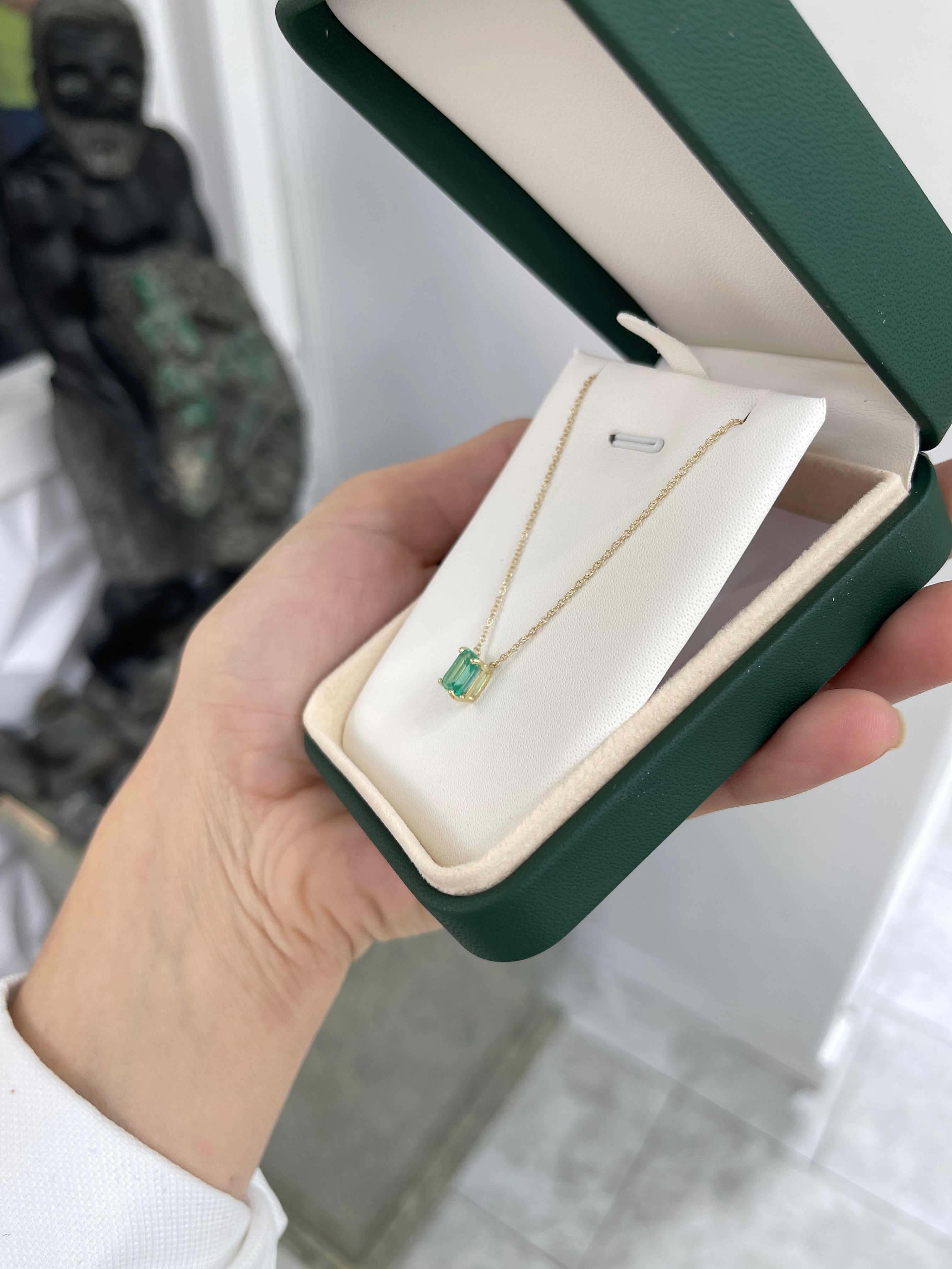 1.10 Carat Emerald North To South Stationary Necklace 14K - Image 10