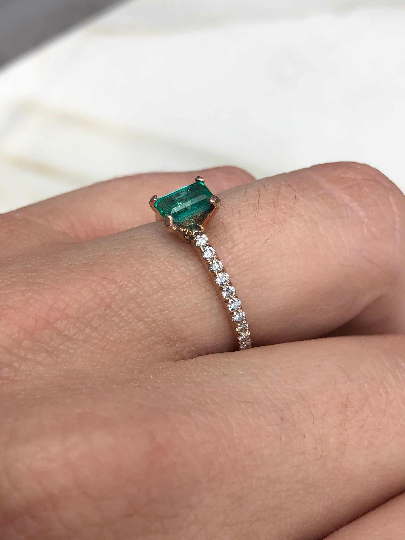 1.10tcw Dainty Solitaire Emerald & Diamond Accent Rose Gold Ring 14K - Image 5