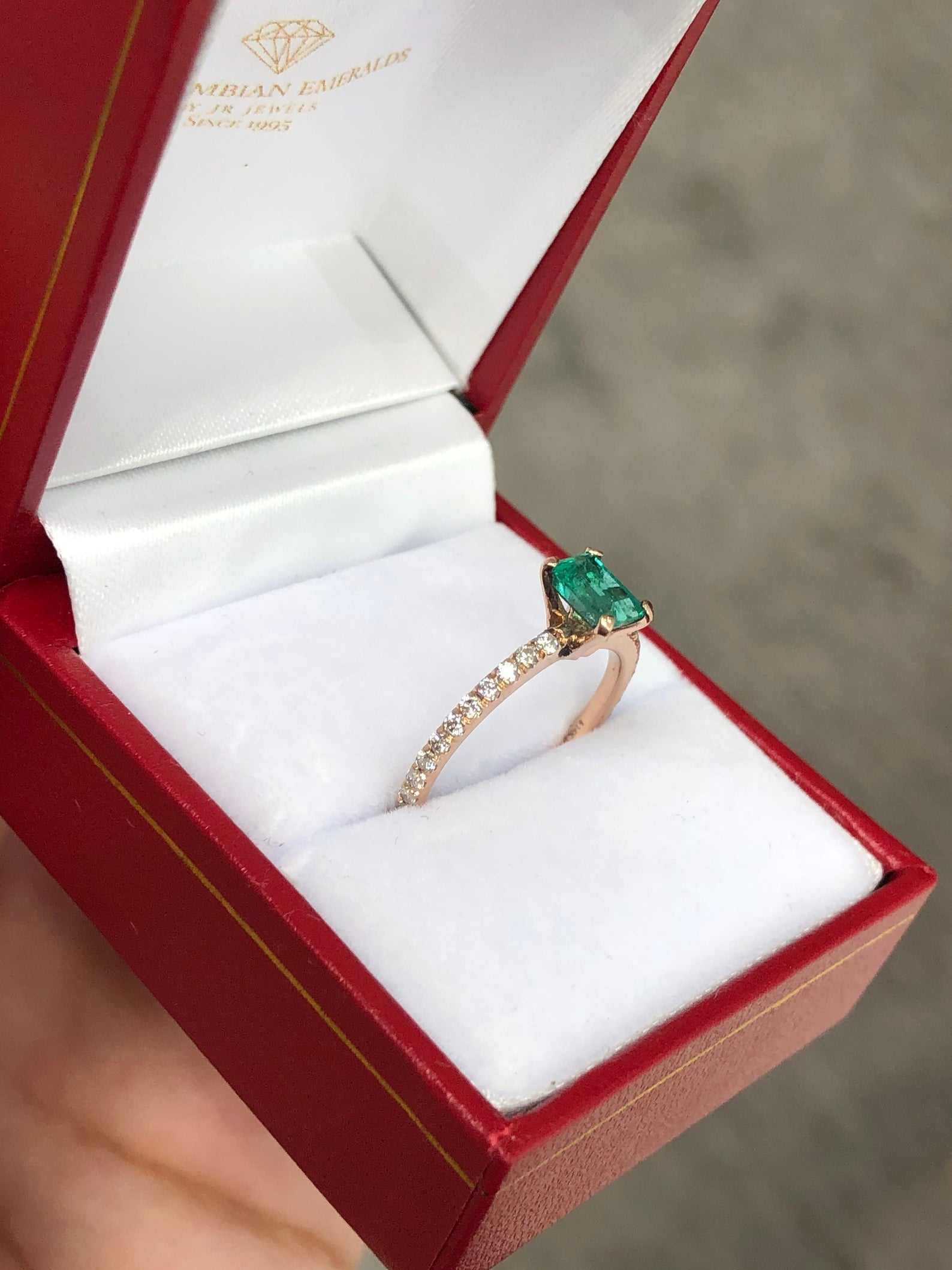 1.10tcw Dainty Solitaire Emerald & Diamond Accent Rose Gold Ring 14K - Image 7