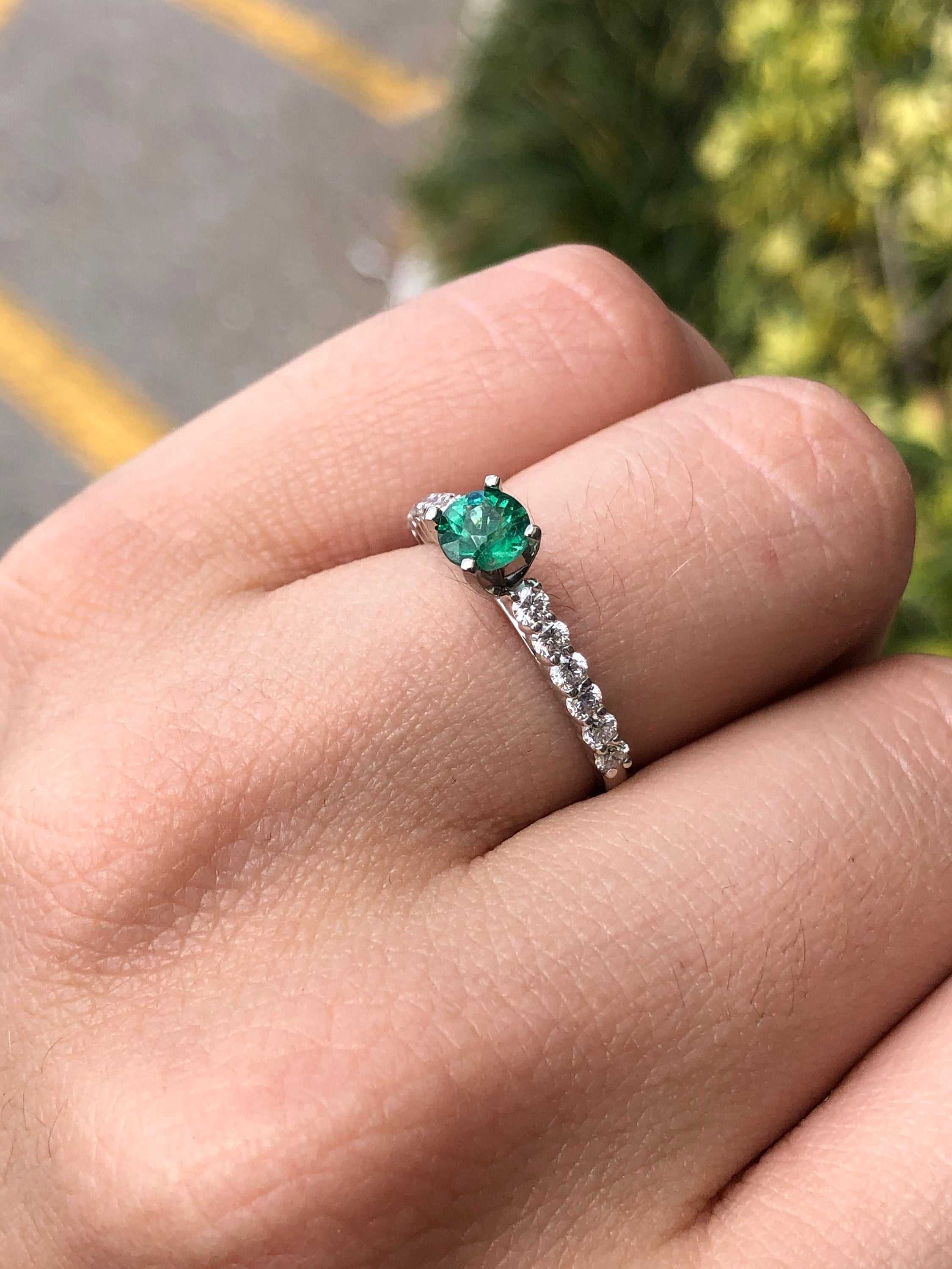 1.15tcw Emerald & Diamond Accent Engagement Ring 14K - Image 6