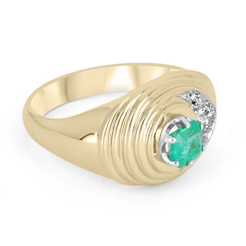 1.35tcw 14K Colombian Emerald Asscher Cut Diamond Mens Ring - Image 2