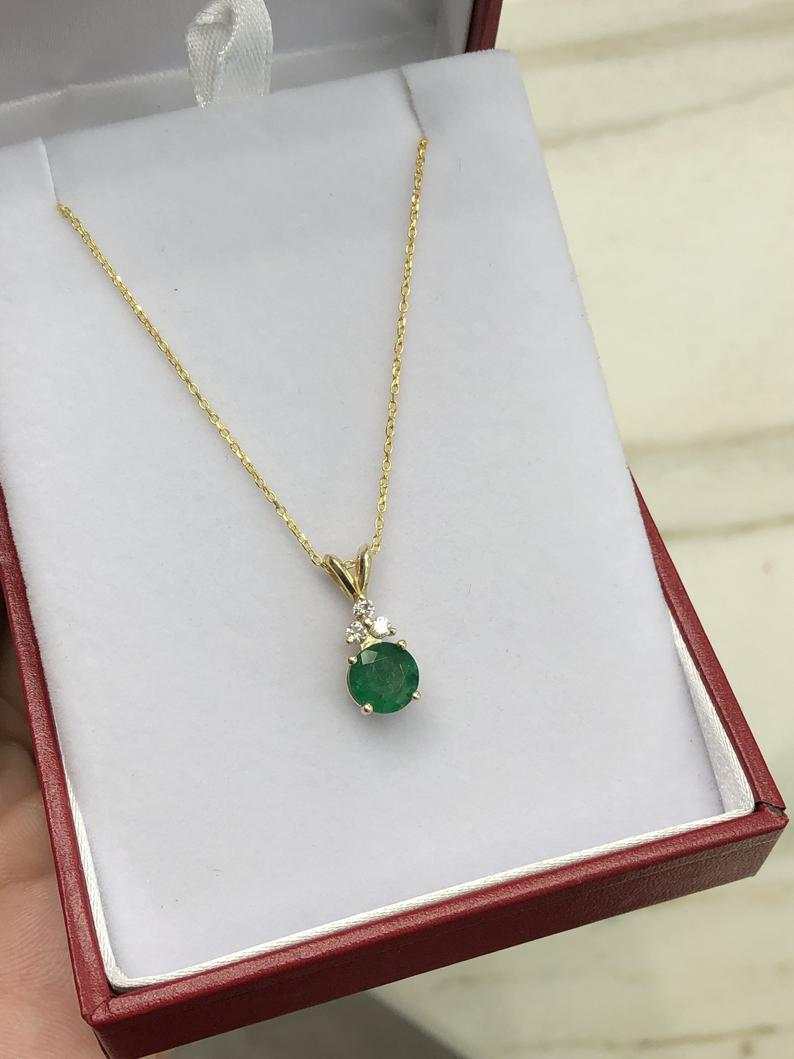 1.35tcw Round Dark Emerald with Diamond Accent Necklace 14K - Image 3
