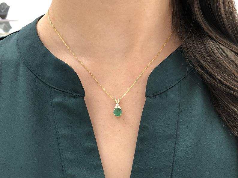 1.35tcw Round Dark Emerald with Diamond Accent Necklace 14K - Image 6