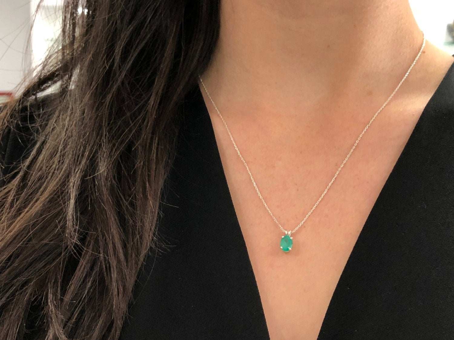 1.38 Carat Natural Colombian Emerald Oval Pendant Sterling Silver 18" Neck 925 - Image 4