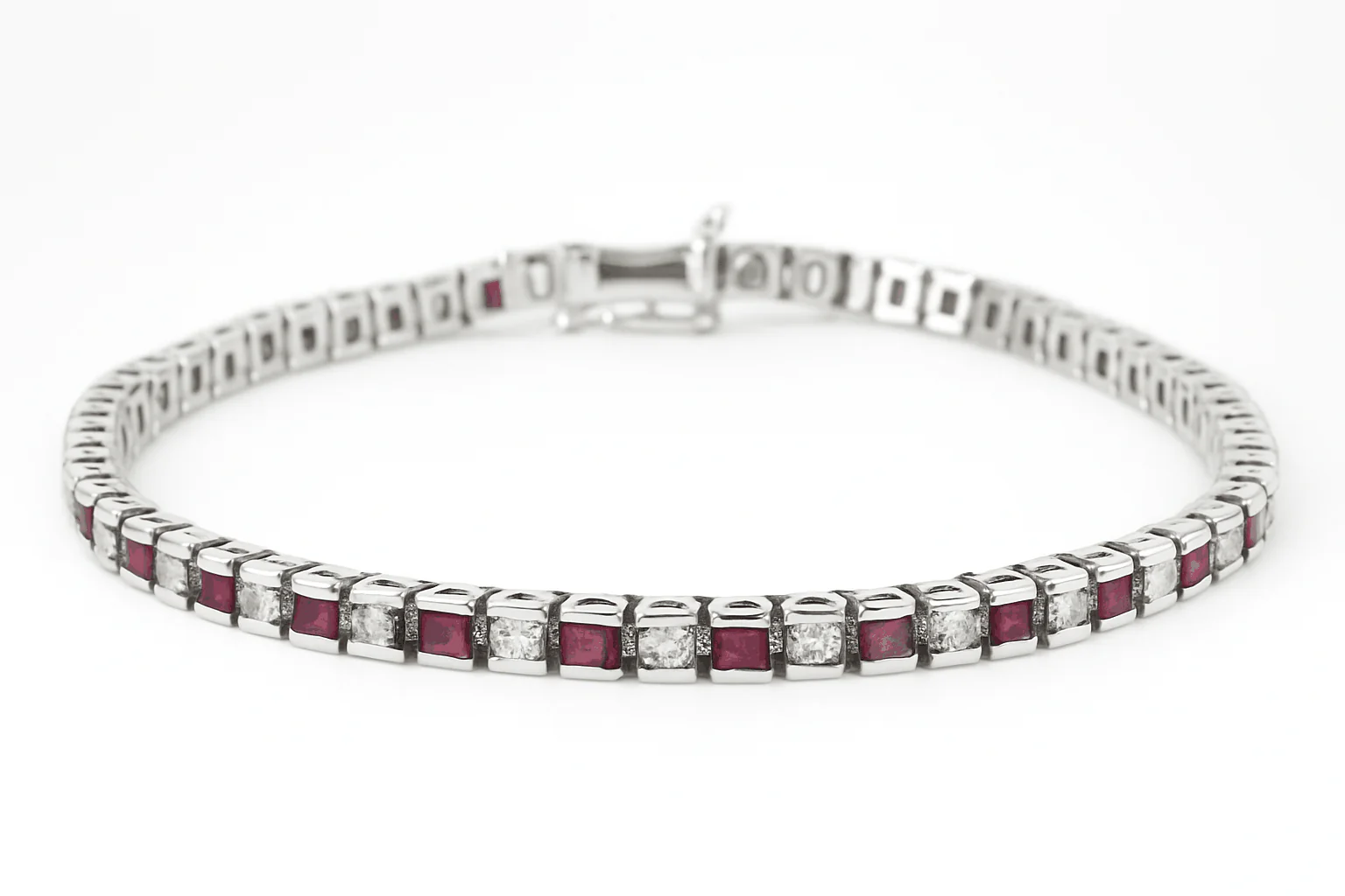 1.40tcw Alternating Ruby & Diamond Tennis Bracelet White Gold 14K