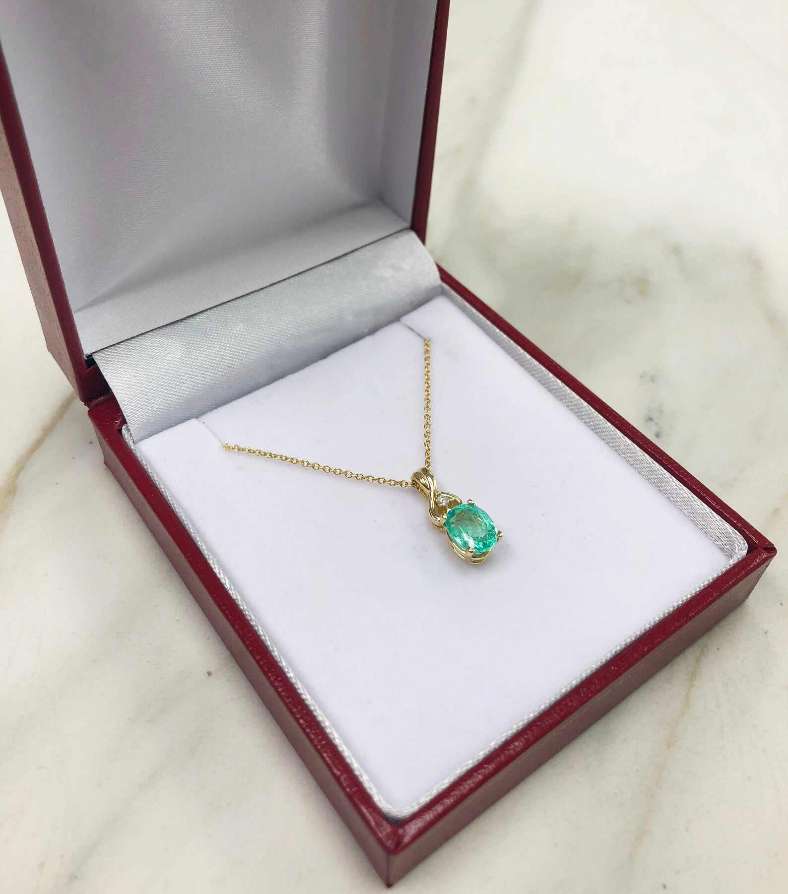 1.43tcw Natural Rich Green Emerald Oval Accented Round Diamond Pendant 14K - Image 6