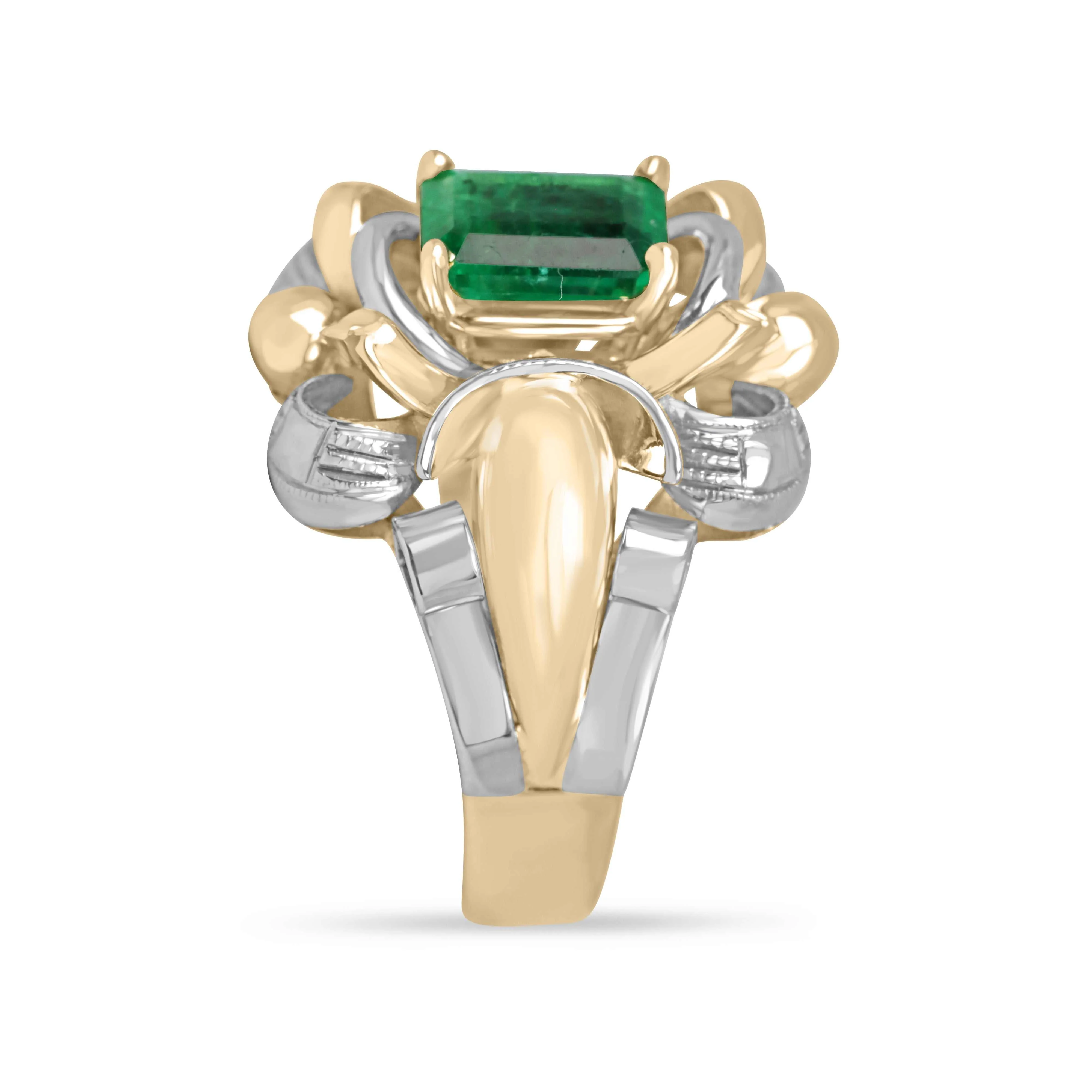 1.50 Carat AAA+ Emerald Solitaire Art Deco Ring 18K Rose & White Gold - Image 2