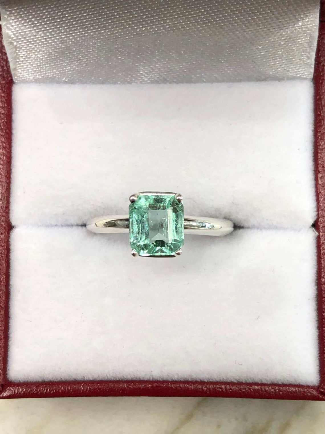 1.50 Carats Emerald Cut Emerald Solitaire Straight Shank Engagement Ring - Image 3