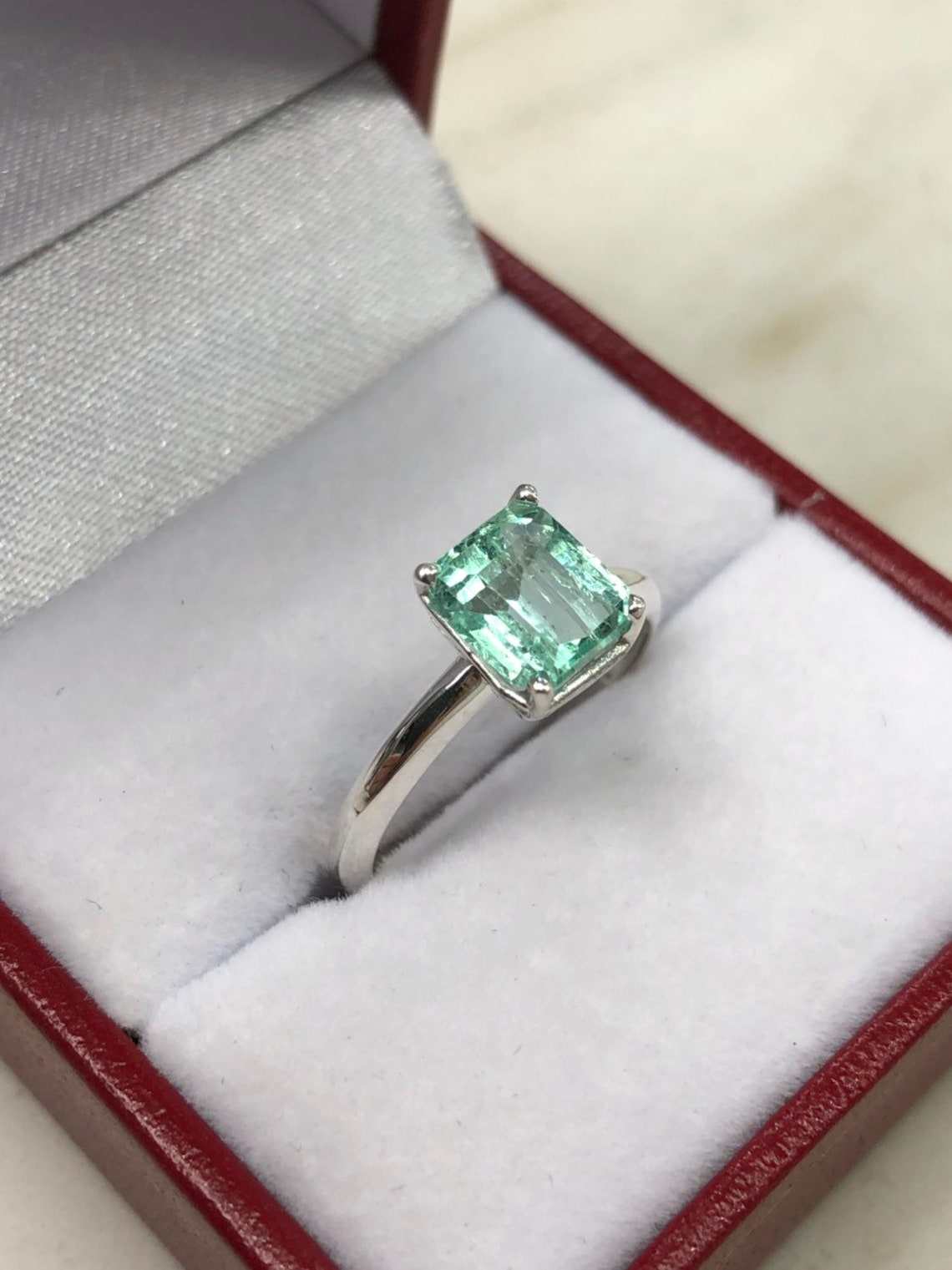 1.50 Carats Emerald Cut Emerald Solitaire Straight Shank Engagement Ring - Image 4