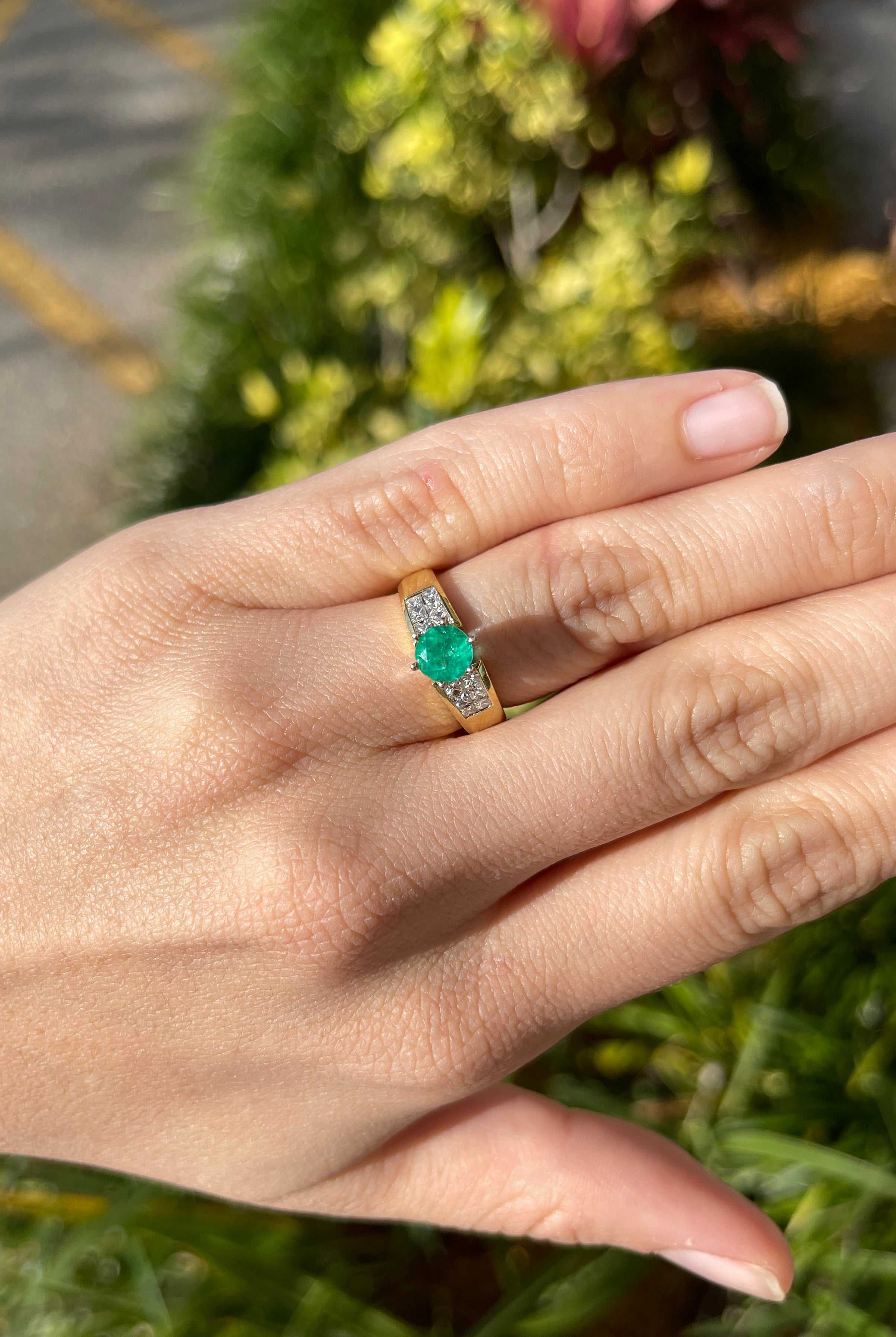 1.50tcw Round Emerald & Princess Cut Diamond Channel Set Ring 18K/PLAT - Image 3