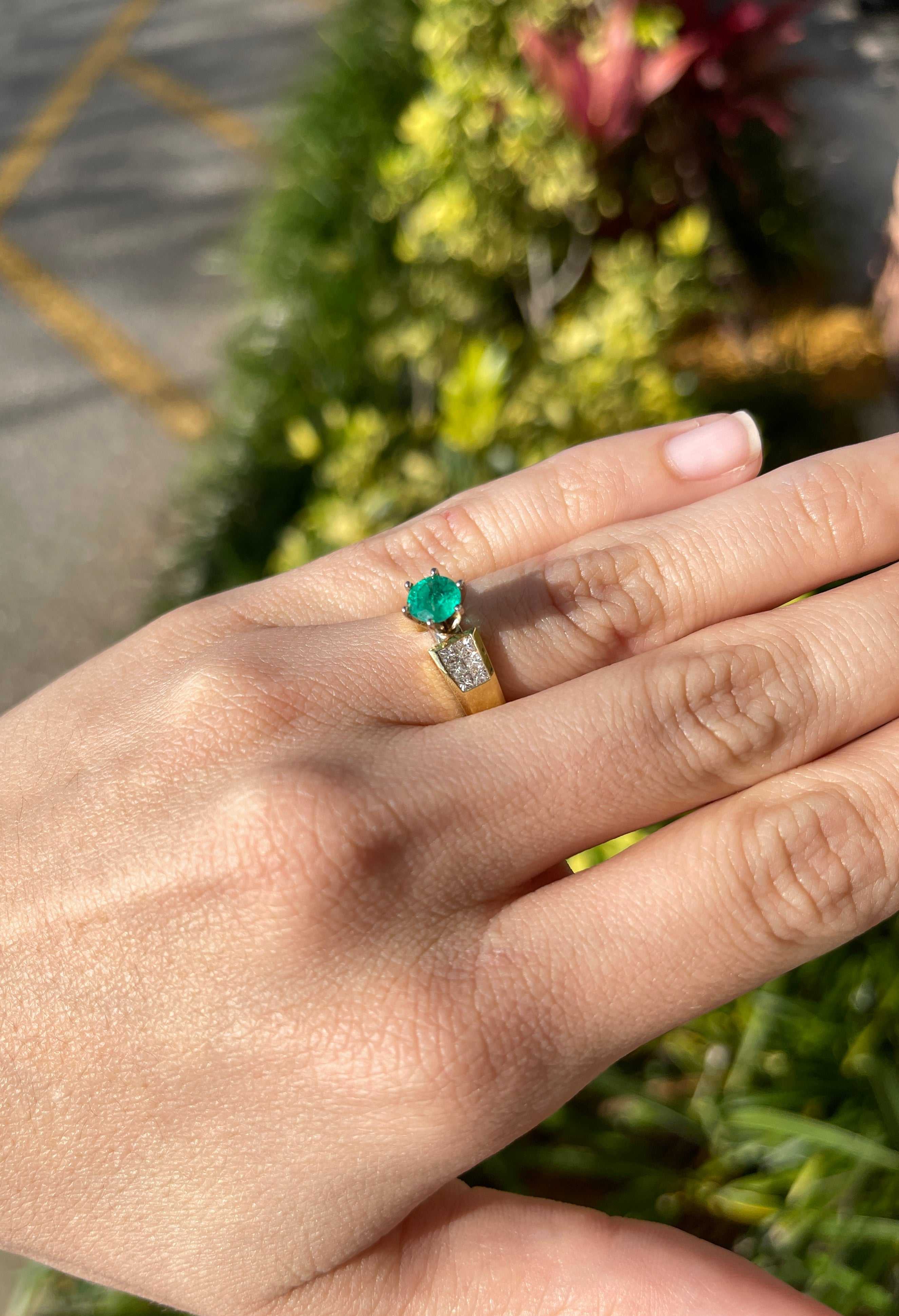 1.50tcw Round Emerald & Princess Cut Diamond Channel Set Ring 18K/PLAT - Image 4