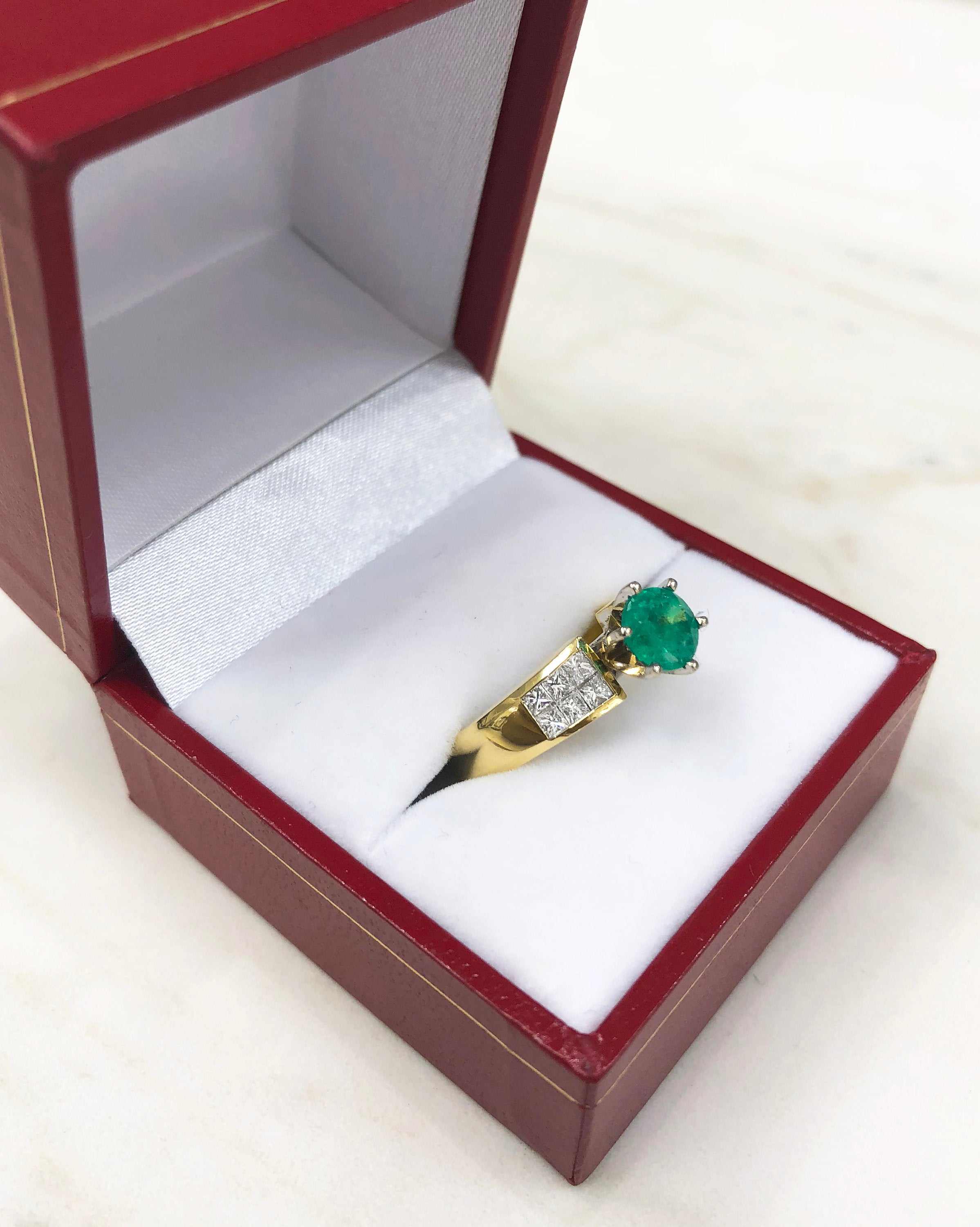 1.50tcw Round Emerald & Princess Cut Diamond Channel Set Ring 18K/PLAT - Image 9