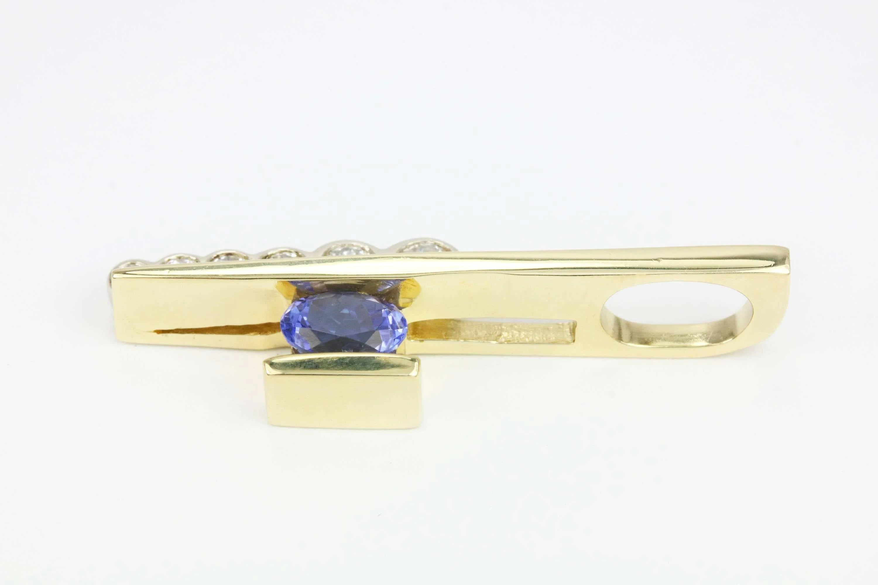 1.50tcw Tanzanite & Diamond Gold Bar Pendant 14K - Image 4