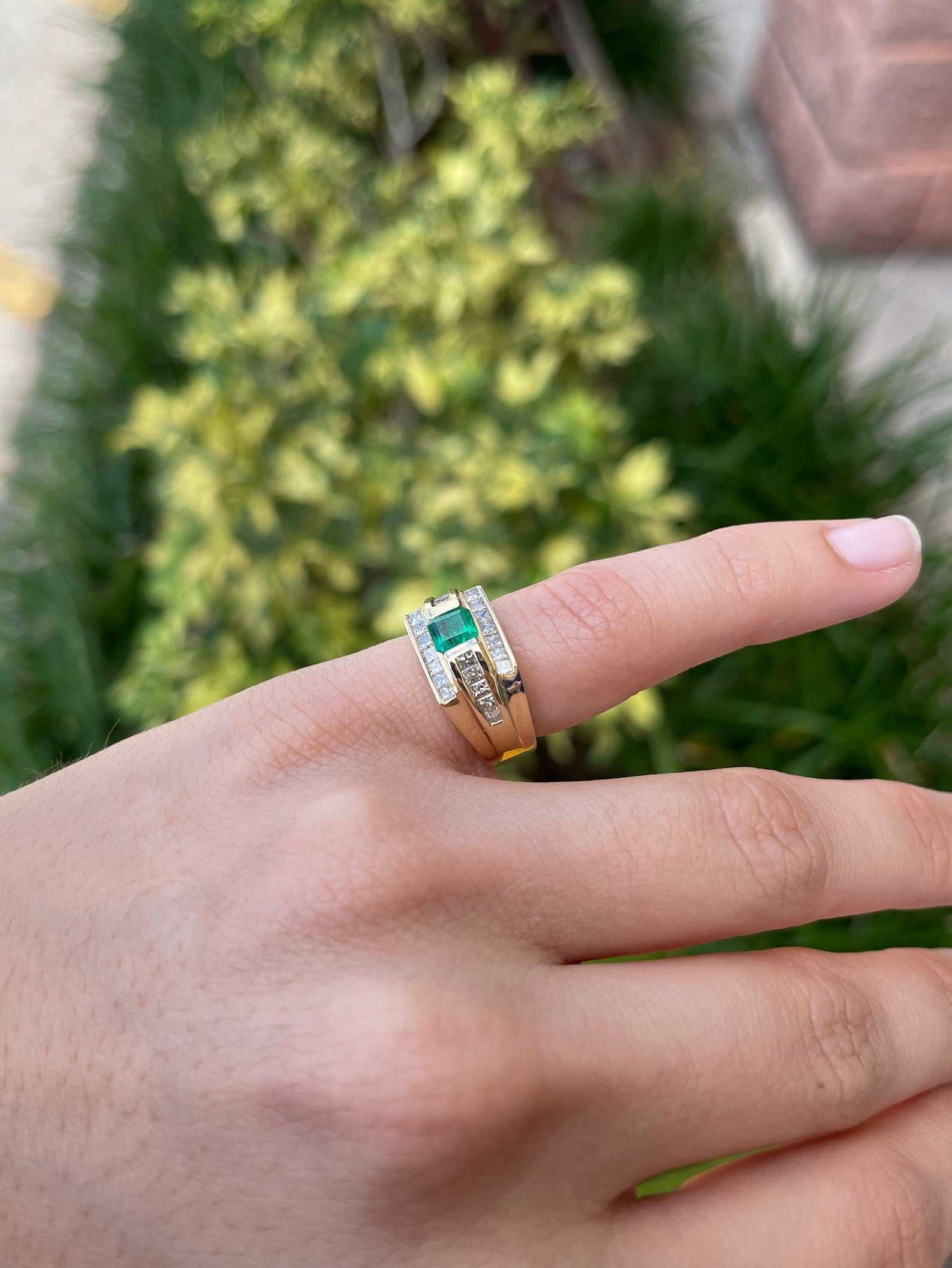 1.65tcw Emerald Cut Half Bezel Emerald Princess Cut Diamond Pinky Ring 14K - Image 5
