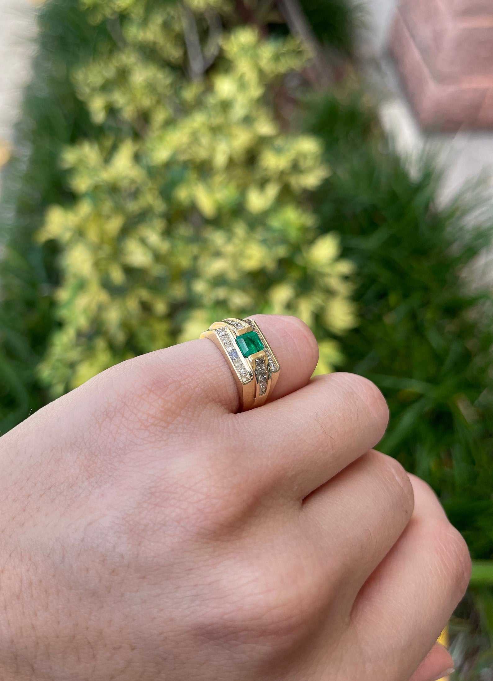 1.65tcw Emerald Cut Half Bezel Emerald Princess Cut Diamond Pinky Ring 14K - Image 7