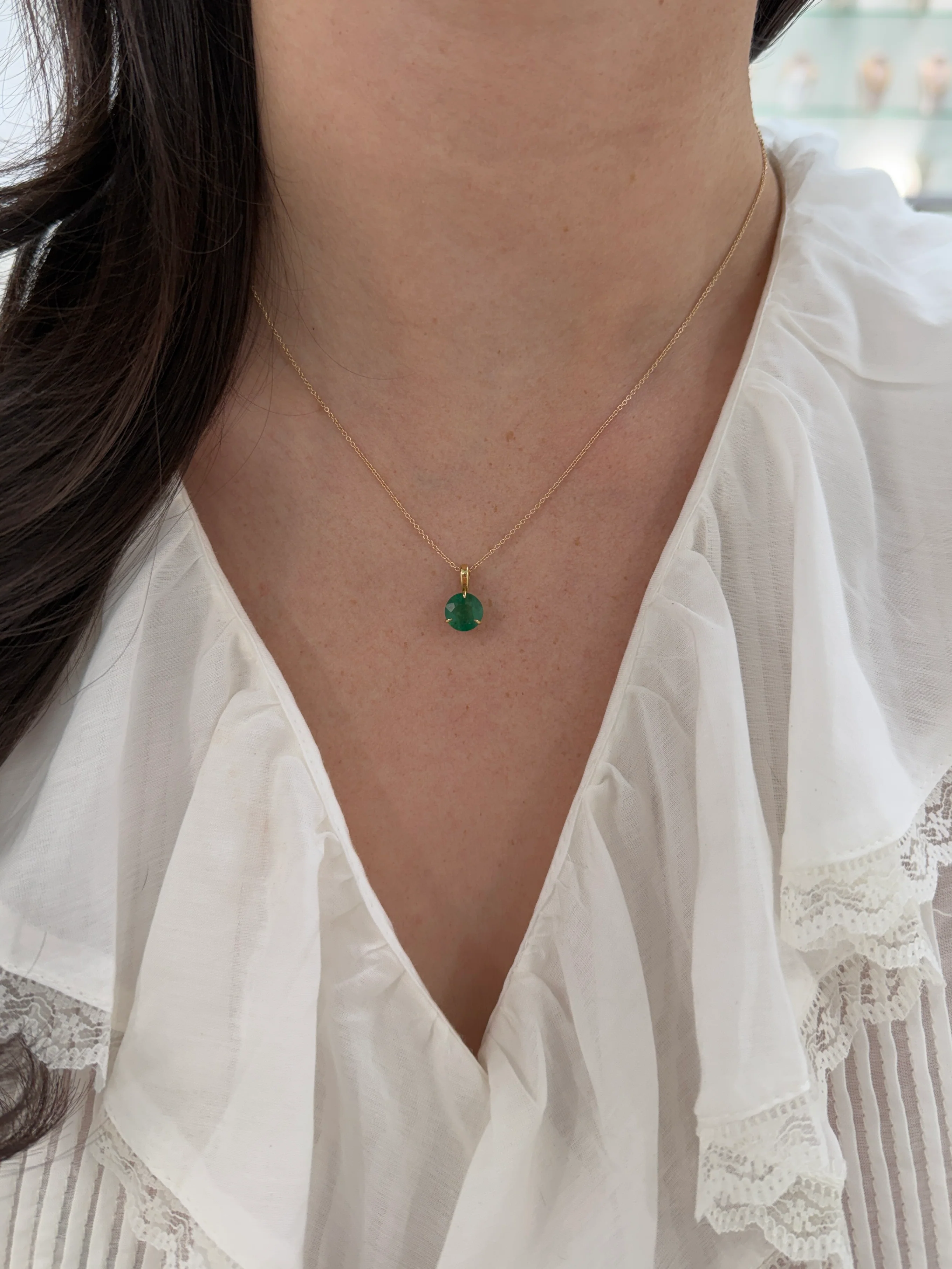 1.66ct Three Prong Round Emerald Solitaire Necklace 14K - Image 10
