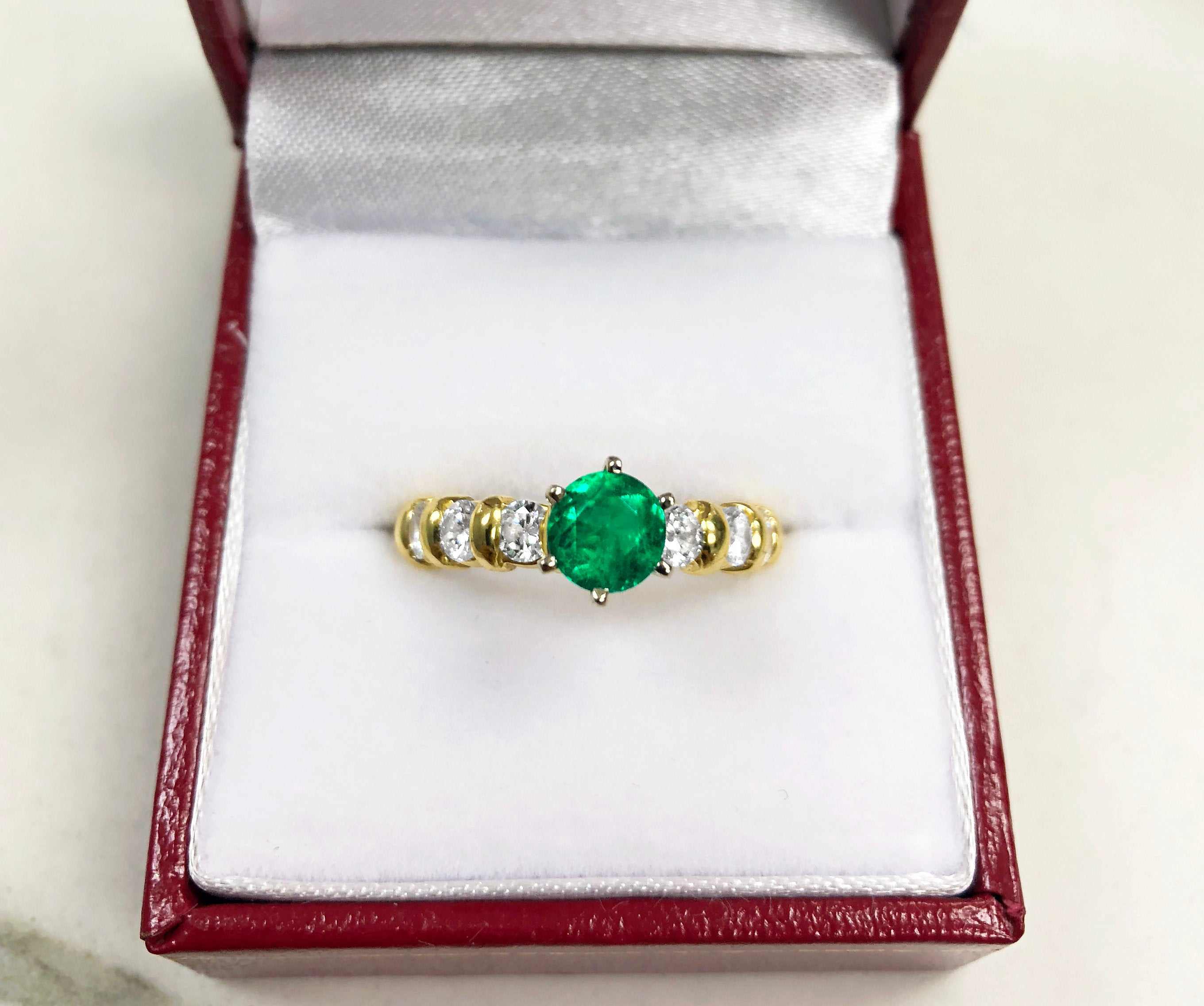 1.69tcw Round Emerald & Diamond Accent Engagement Ring 18K - Image 5
