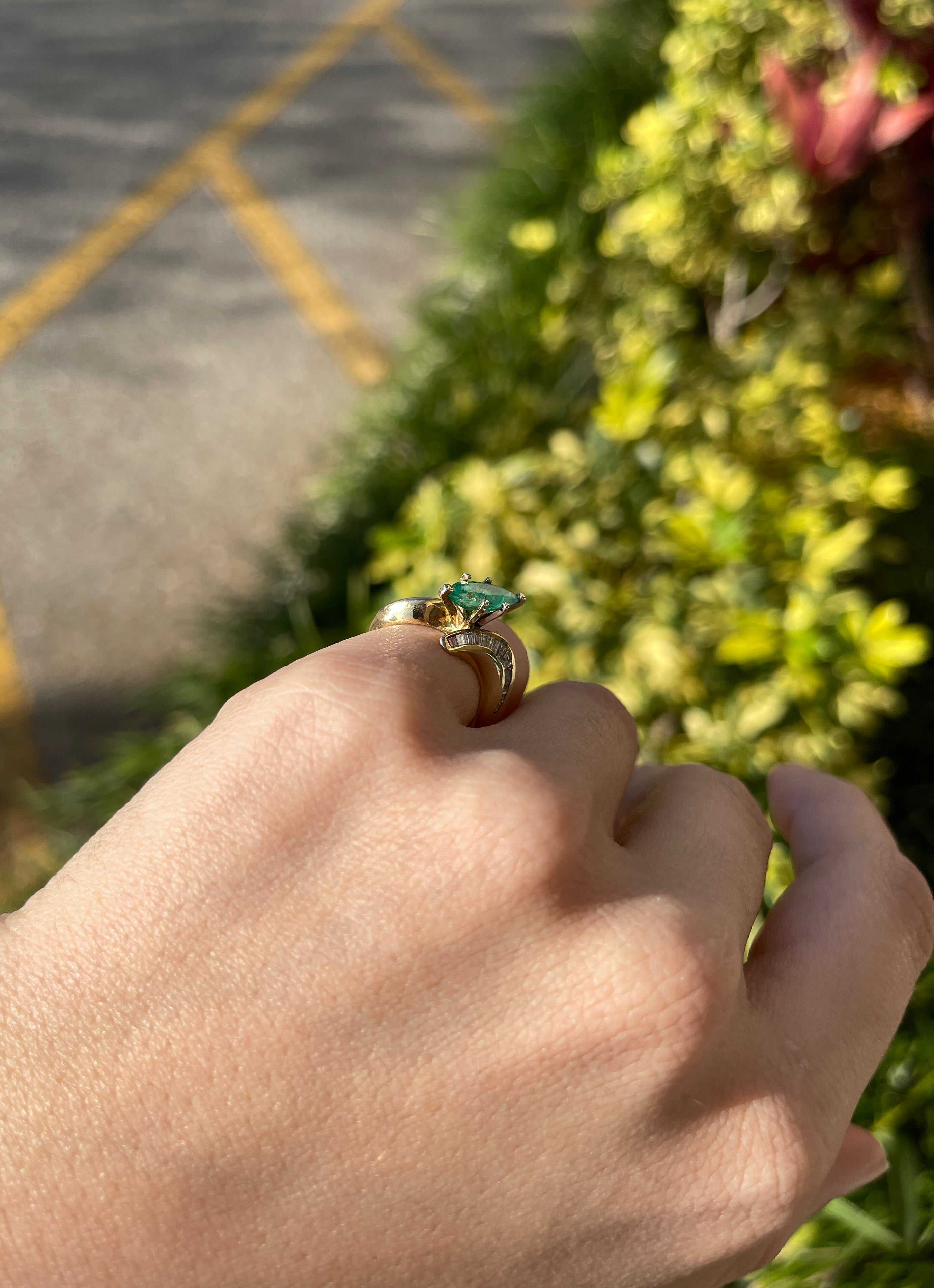 1.70tcw 14K Marquise Emerald & Channel Set Diamond Baguette Statement Ring - Image 6