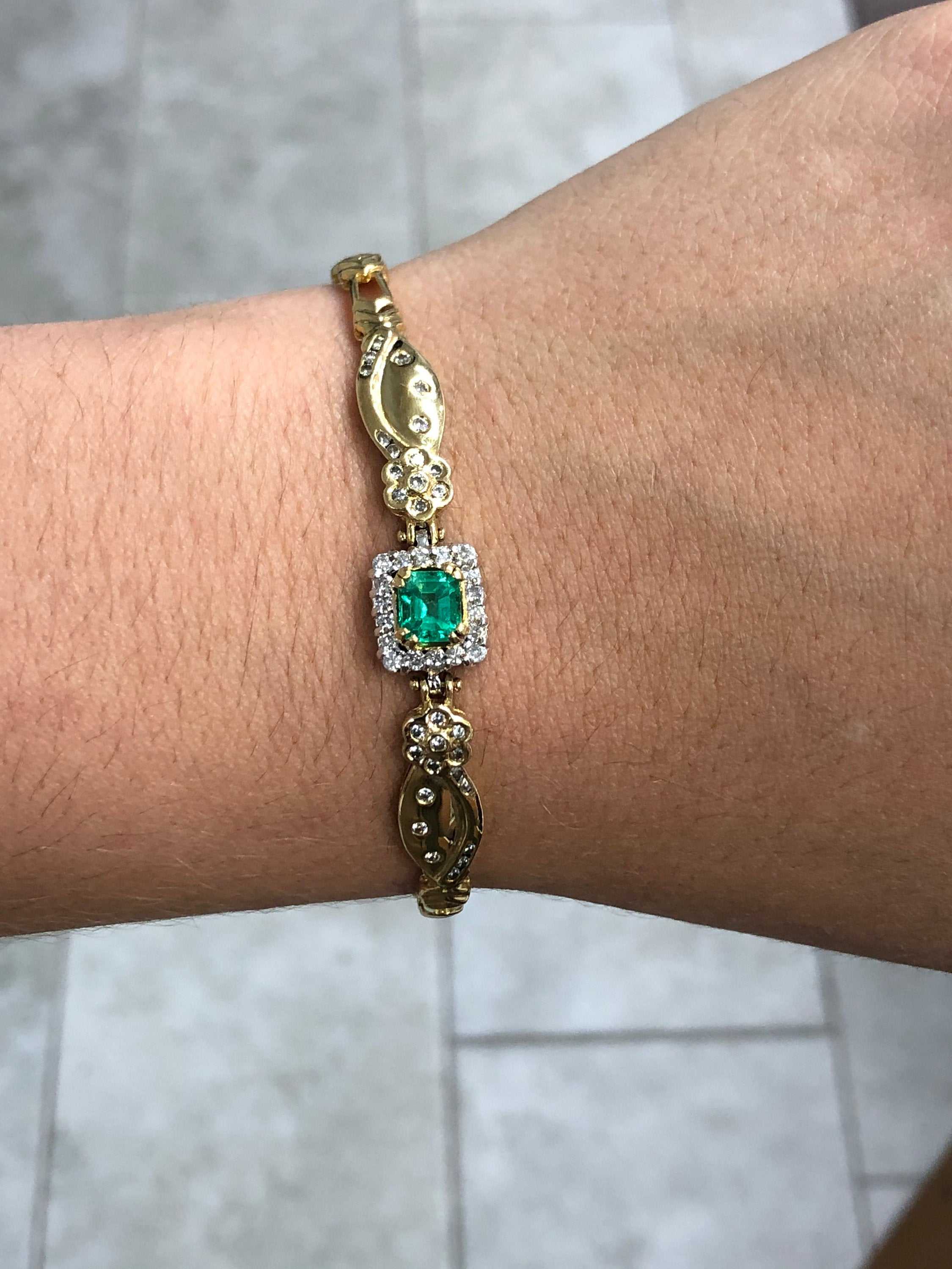 1.70tcw Emerald & Diamond Anniversary Bracelet Gold 18K - Image 4