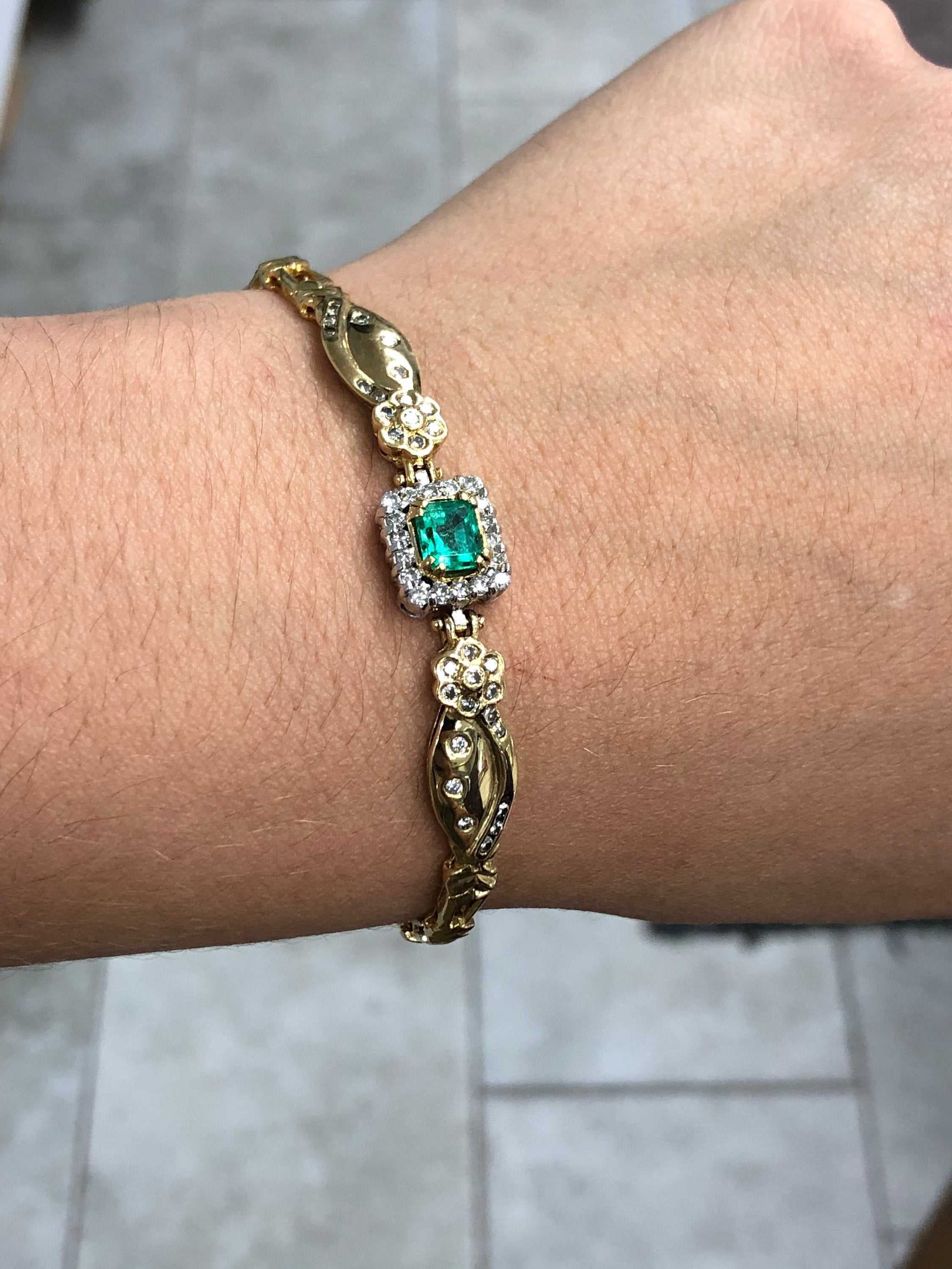 1.70tcw Emerald & Diamond Anniversary Bracelet Gold 18K - Image 5