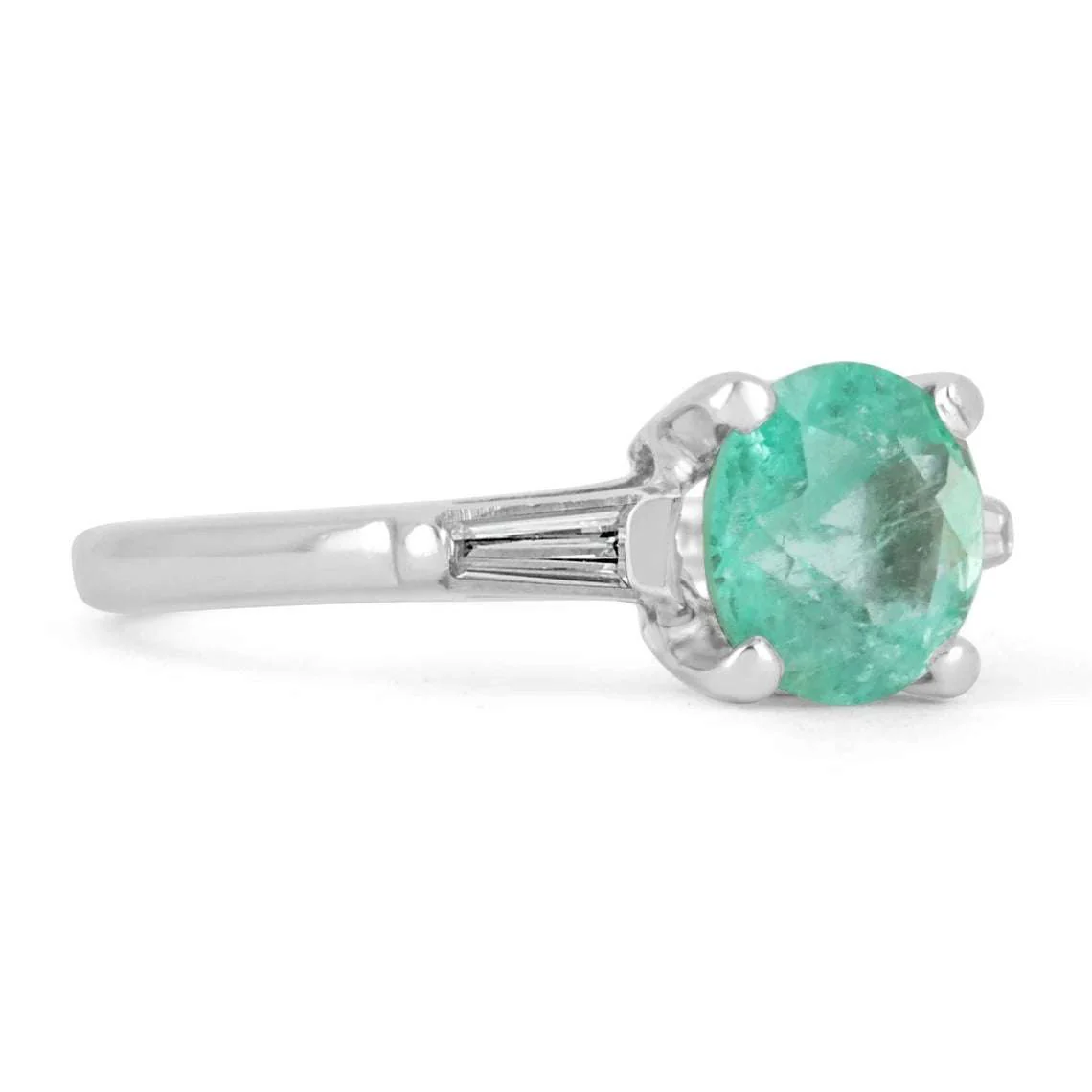 1.70tcw Three Stone Round & Baguette Cut Engagement Ring In Platinum - Image 2