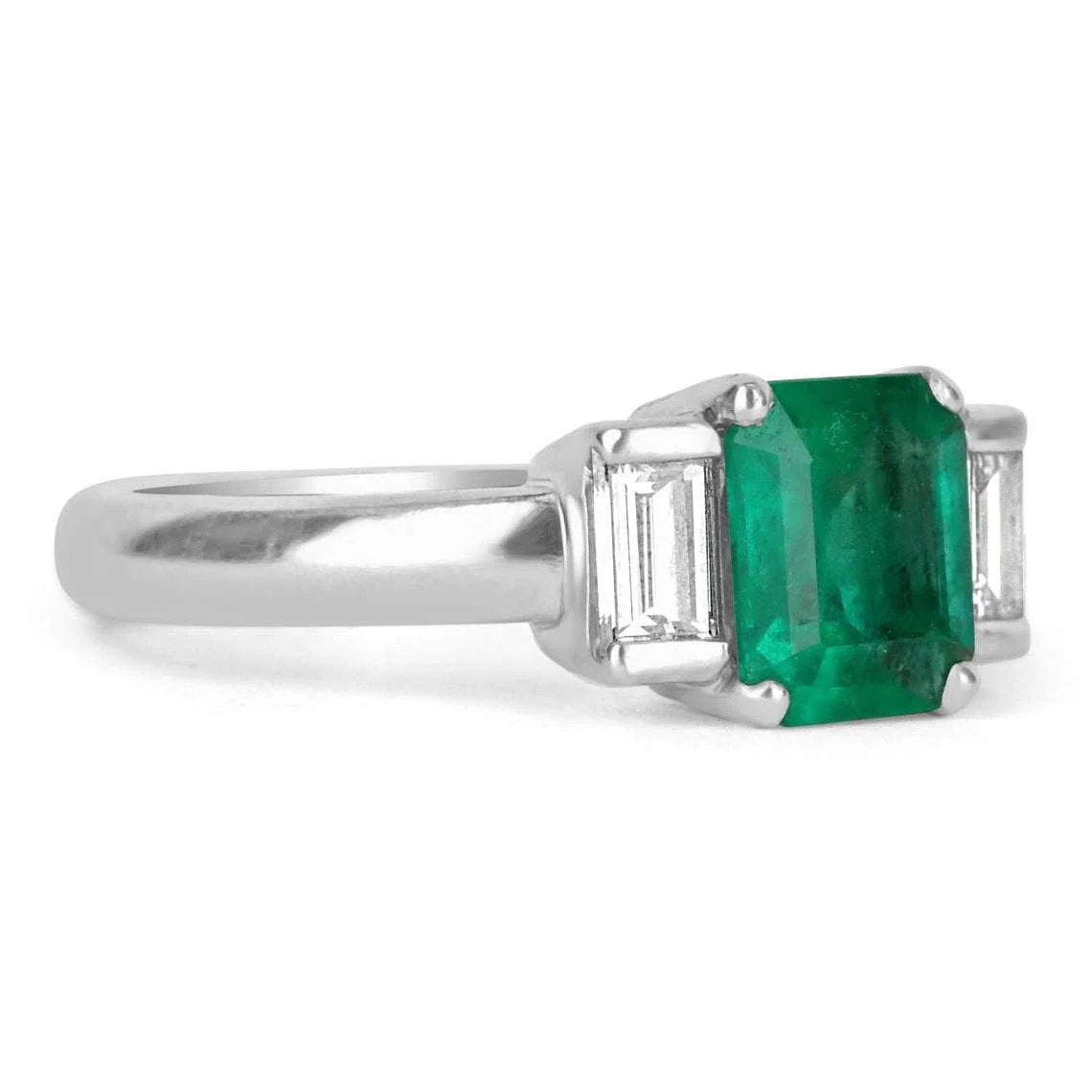 1.72tcw Elegant Three Stone Baguette Diamond & Emerald Ring 14K - Image 2