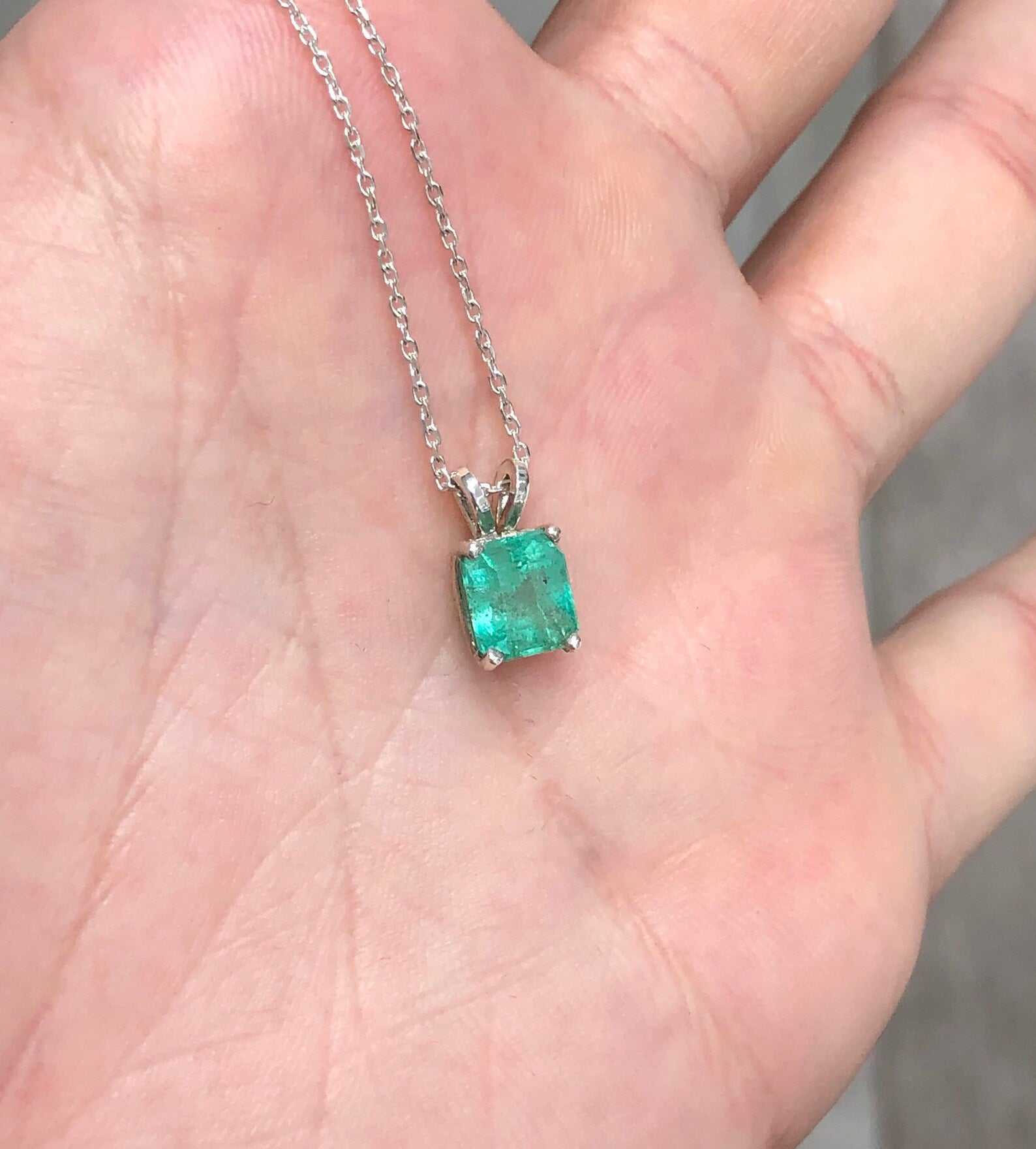 1.80 Carat Emerald-Emerald Cut Sterling Silver Solitaire Necklace - Image 4
