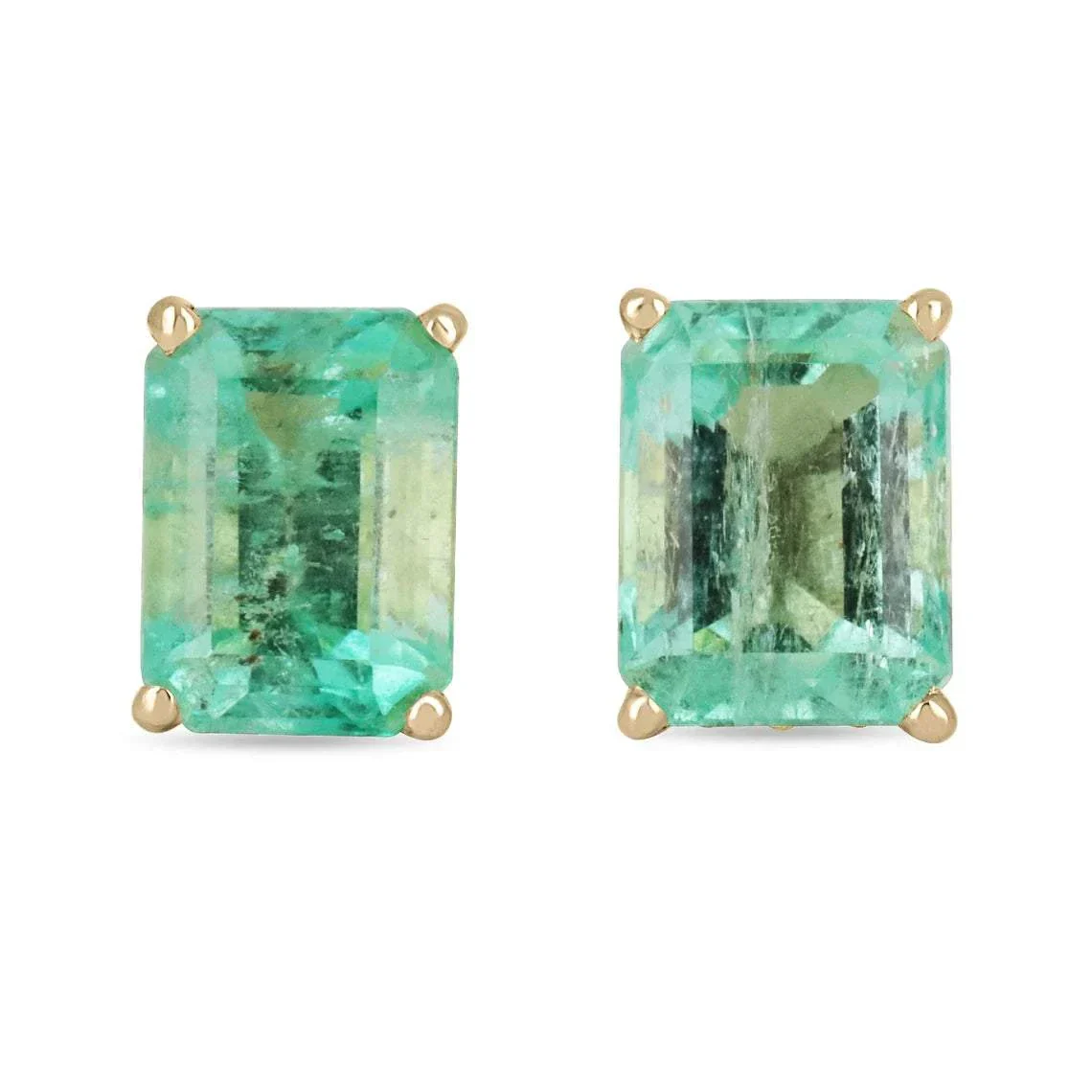 1.80tcw Elongated Emerald Cut Spring Green Fluer-De-Lis Emerald Stud Earrings 14K