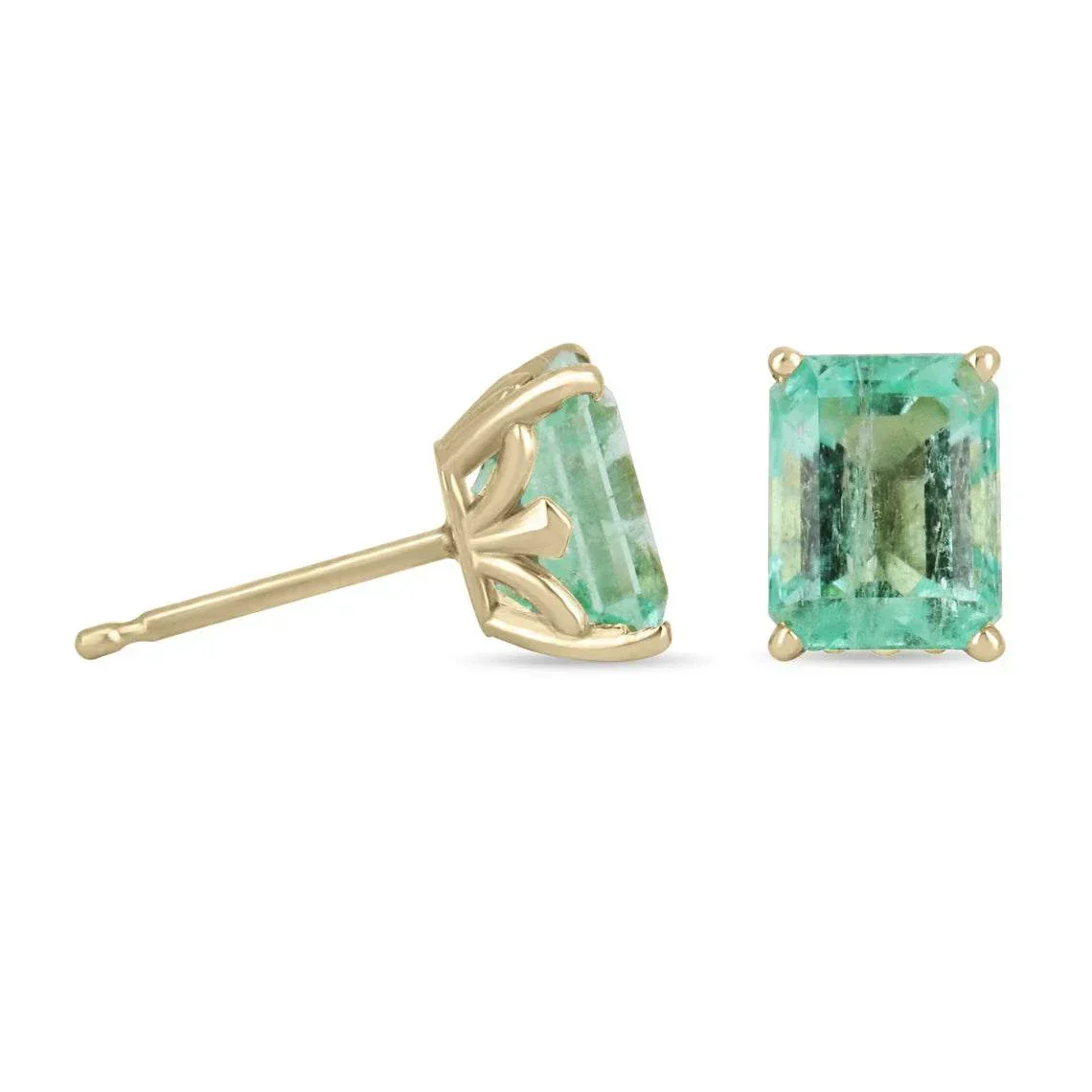 1.80tcw Elongated Emerald Cut Spring Green Fluer-De-Lis Emerald Stud Earrings 14K - Image 2