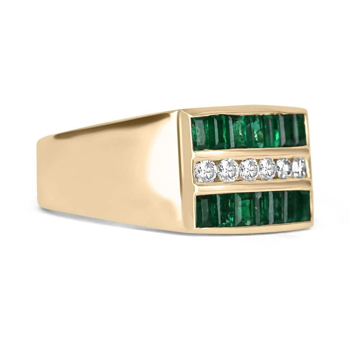 1.84tcw Natural Emerald & Diamond Men's Channel Set Ring 14K - Image 2