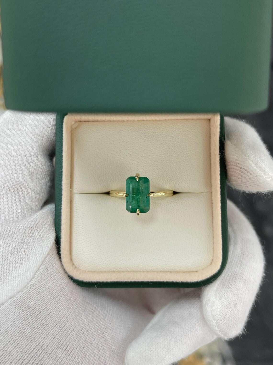 1.90 Carat Natural Dark Green Emerald Cut Solitaire Emerald Ring 14K - Image 3