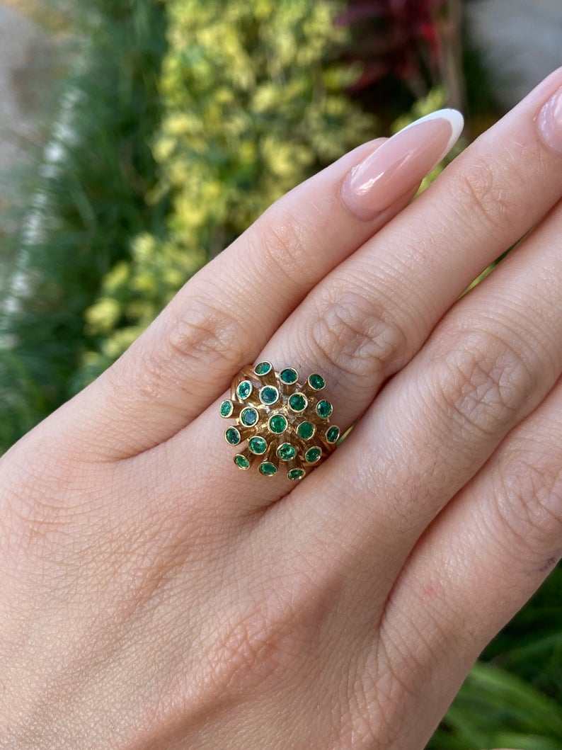 1.90tcw Round Emerald Cluster Cocktail Bezel Ring 14K - Image 3