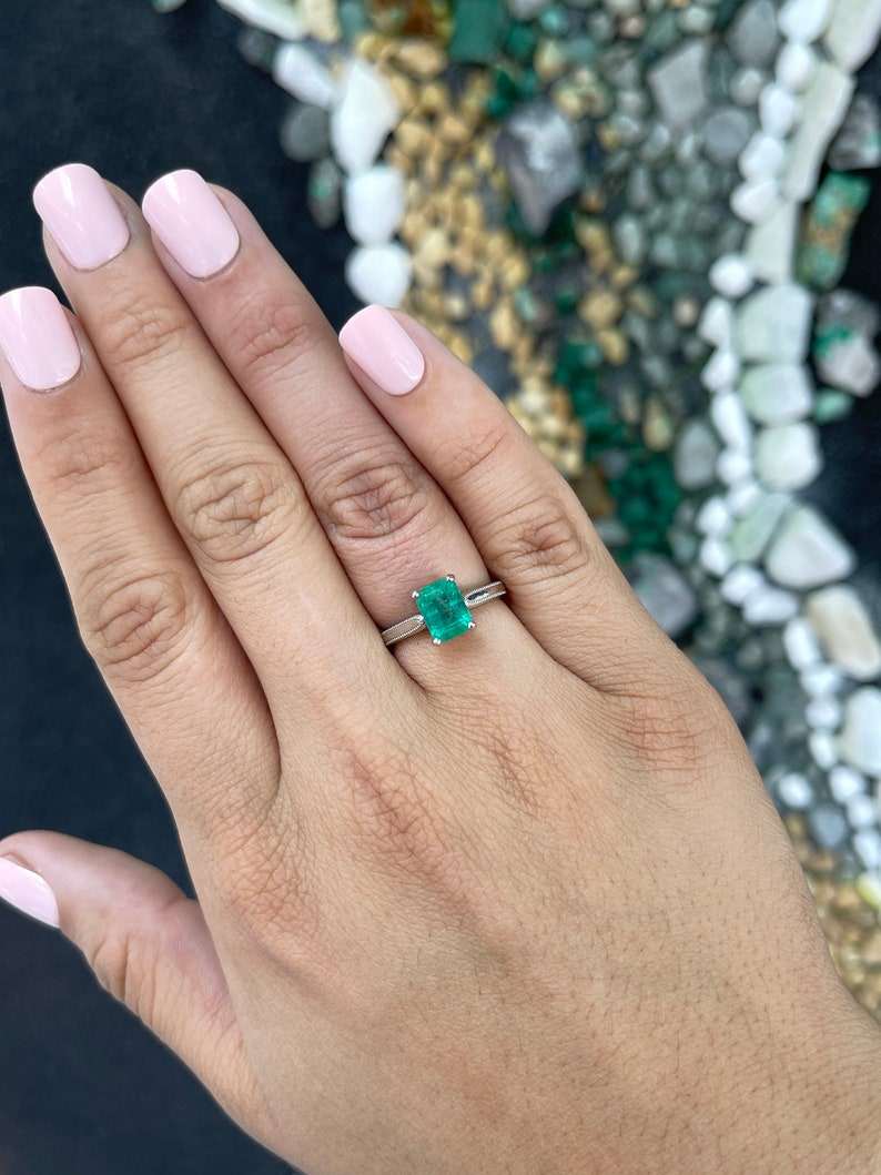 1.95 Carat Four Prong Emerald Solitaire Engagement Ring 14K - Image 3