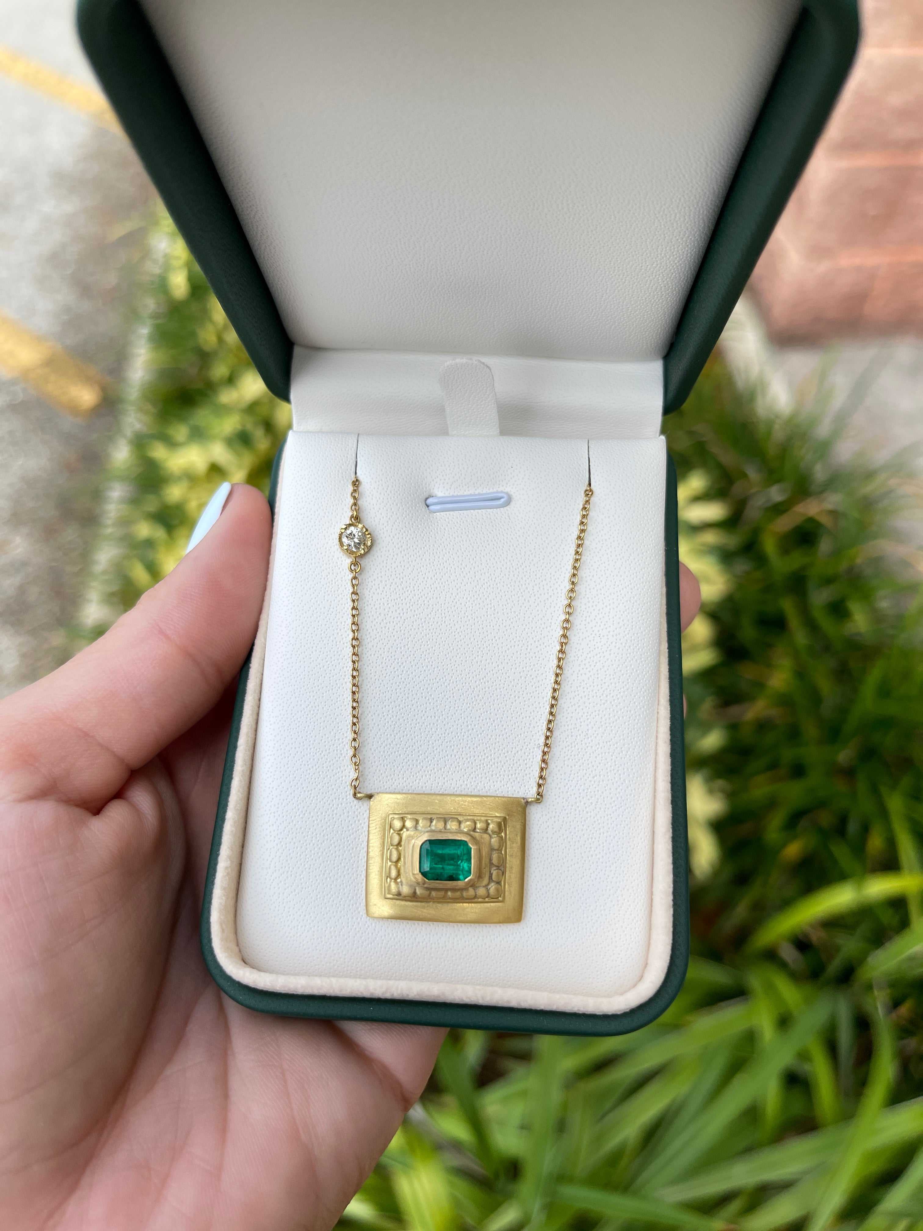 1.95tcw Colombian Emerald Bezel Set Emerald Cut Solitaire Necklace 18K - Image 3