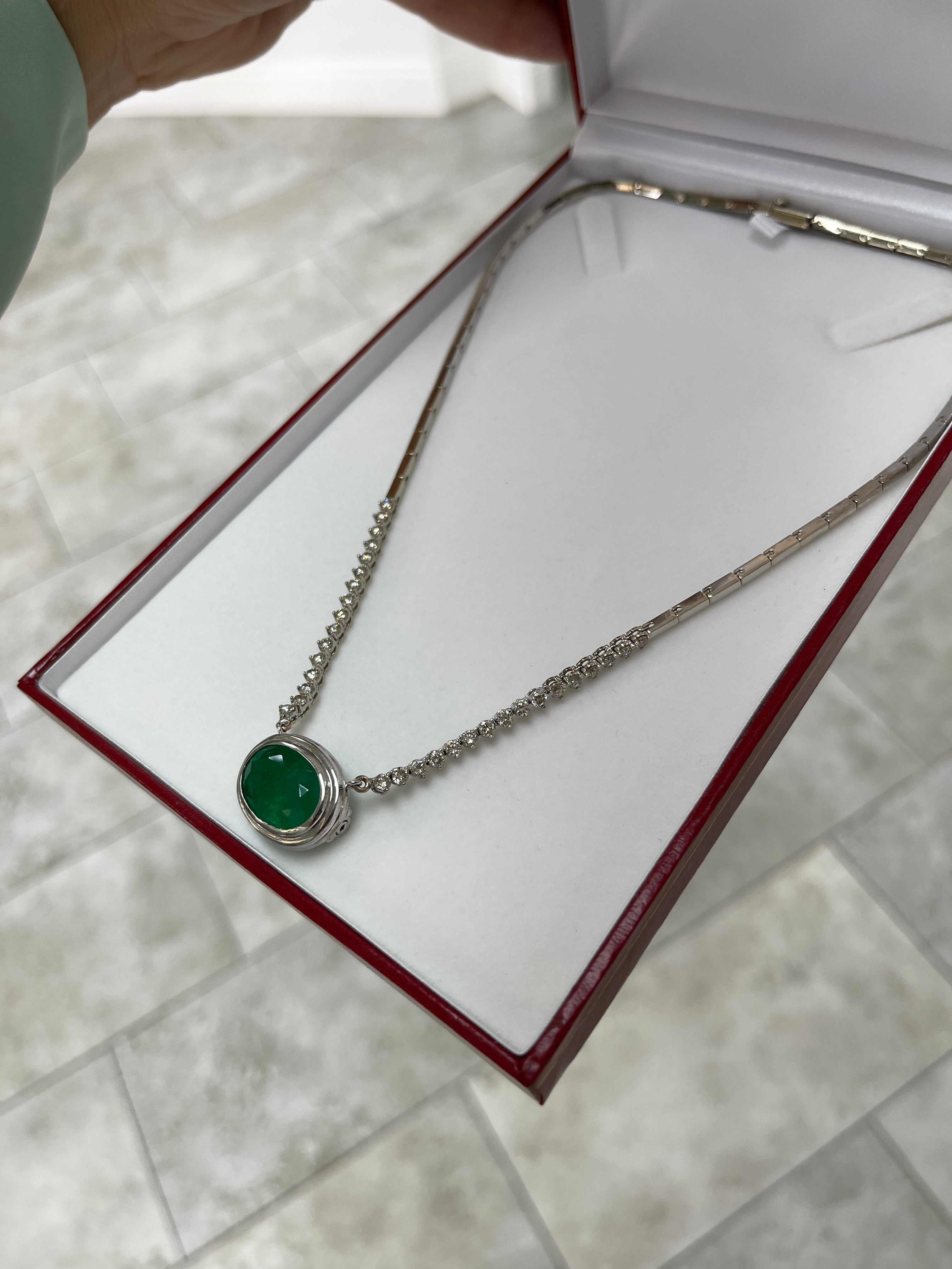 10.83tcw Oval Emerald & Diamond Hepburn Statement Necklace 14K - Image 10