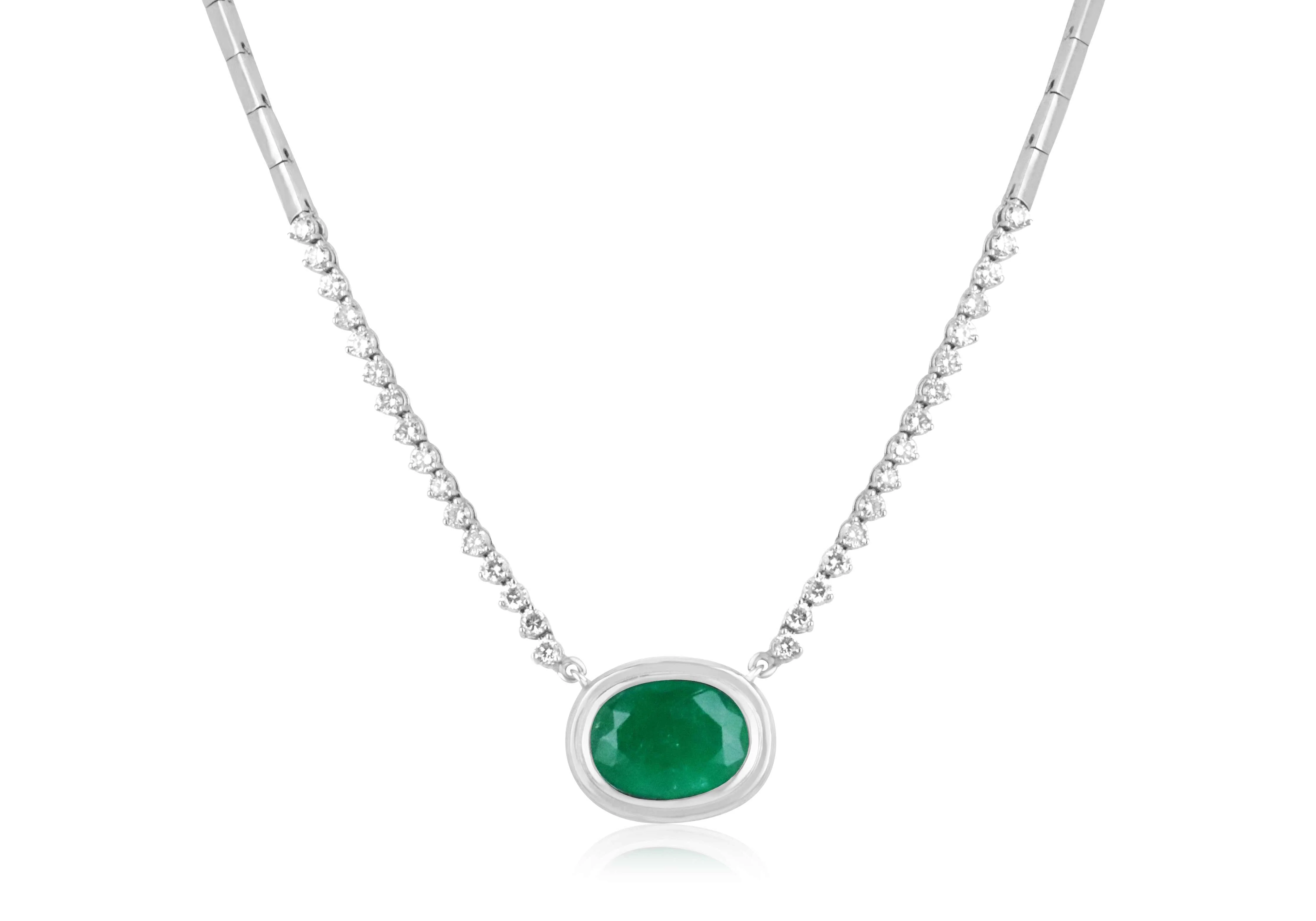 10.83tcw Oval Emerald & Diamond Hepburn Statement Necklace 14K - Image 3