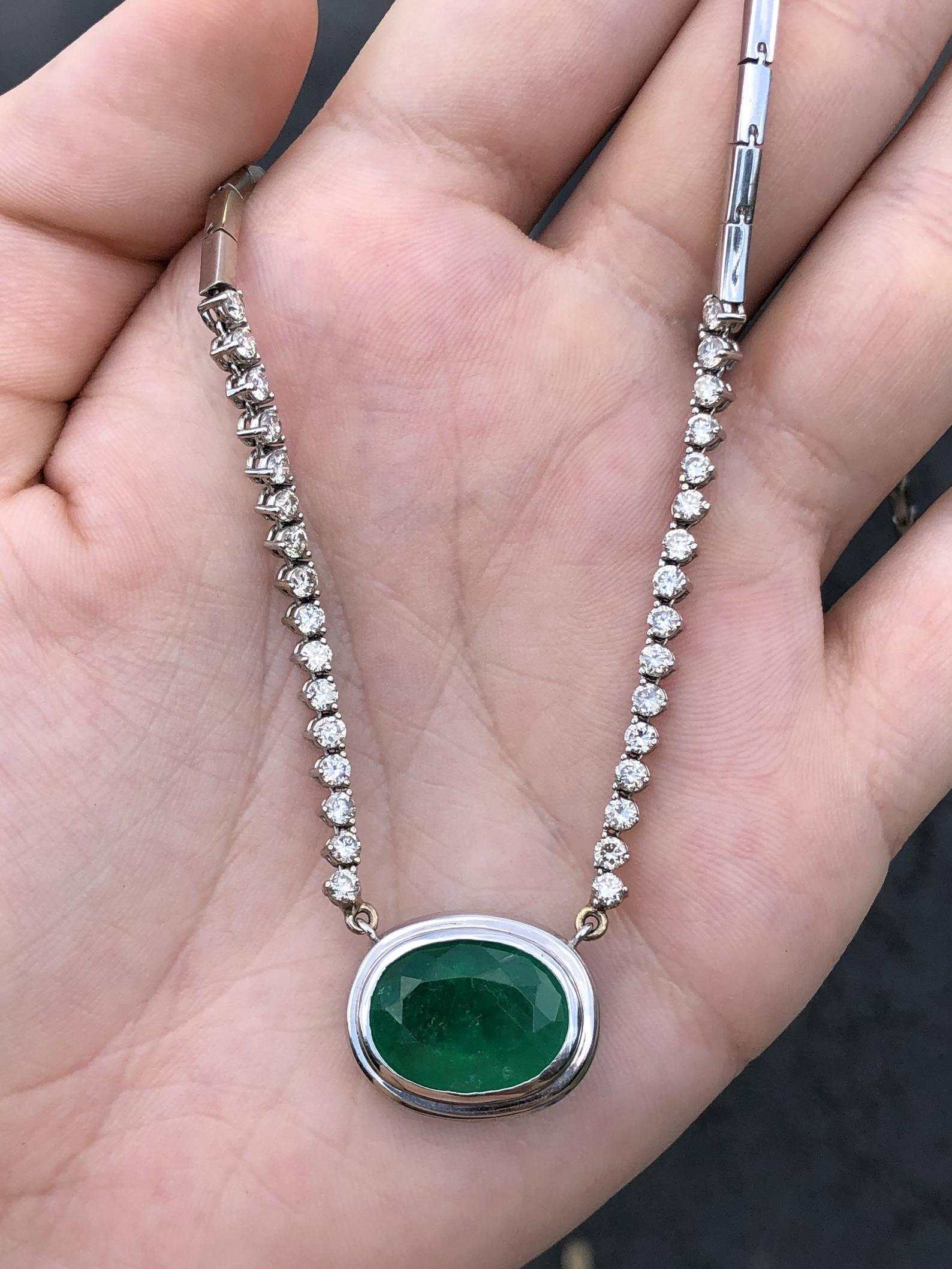 10.83tcw Oval Emerald & Diamond Hepburn Statement Necklace 14K - Image 7