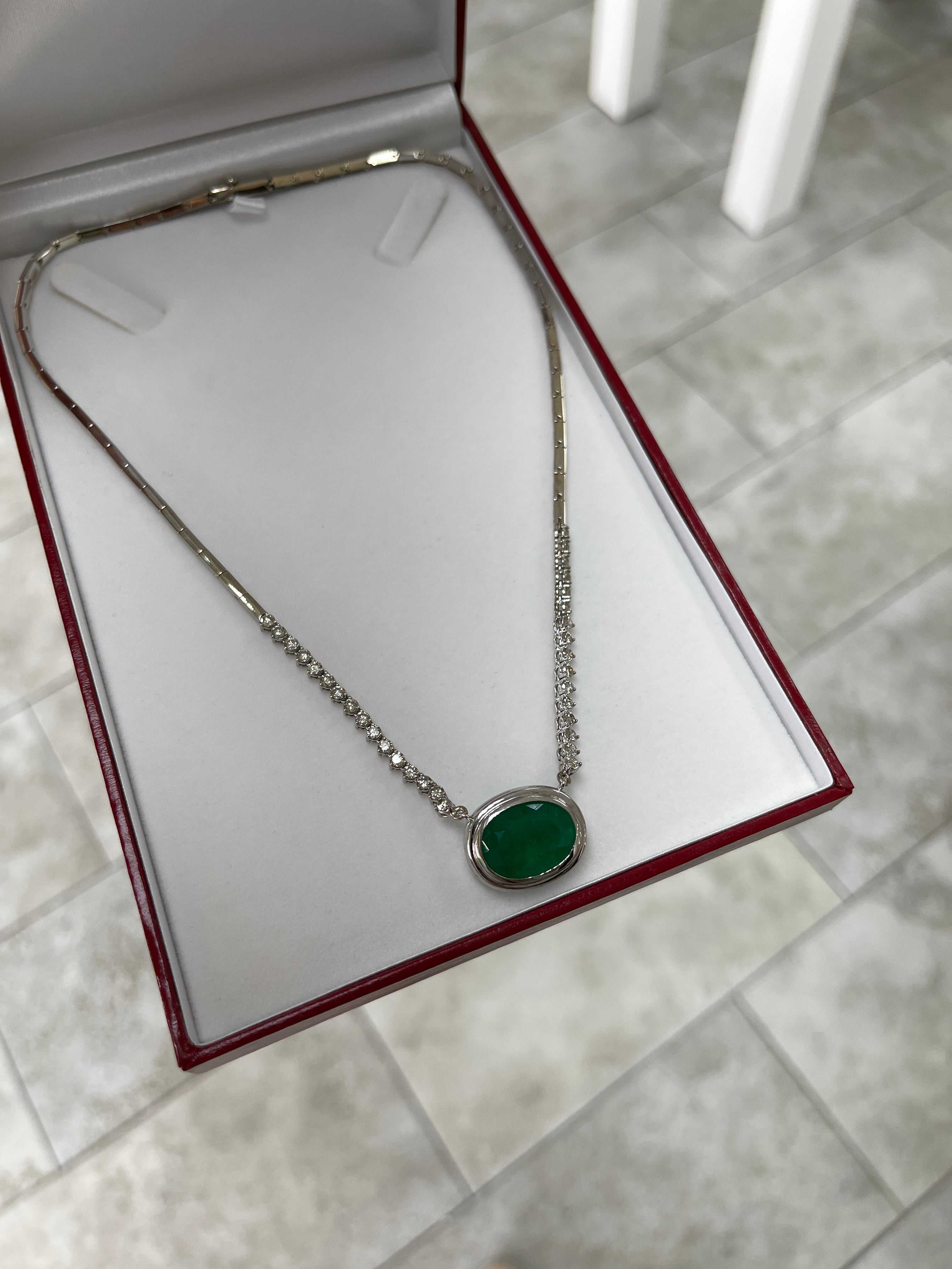 10.83tcw Oval Emerald & Diamond Hepburn Statement Necklace 14K - Image 9