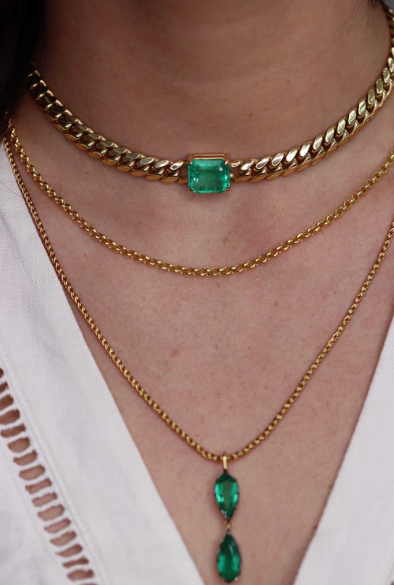 10 Carat Jumbo East To West Colombian Emerald Cuban Link Choker 14K - Image 6