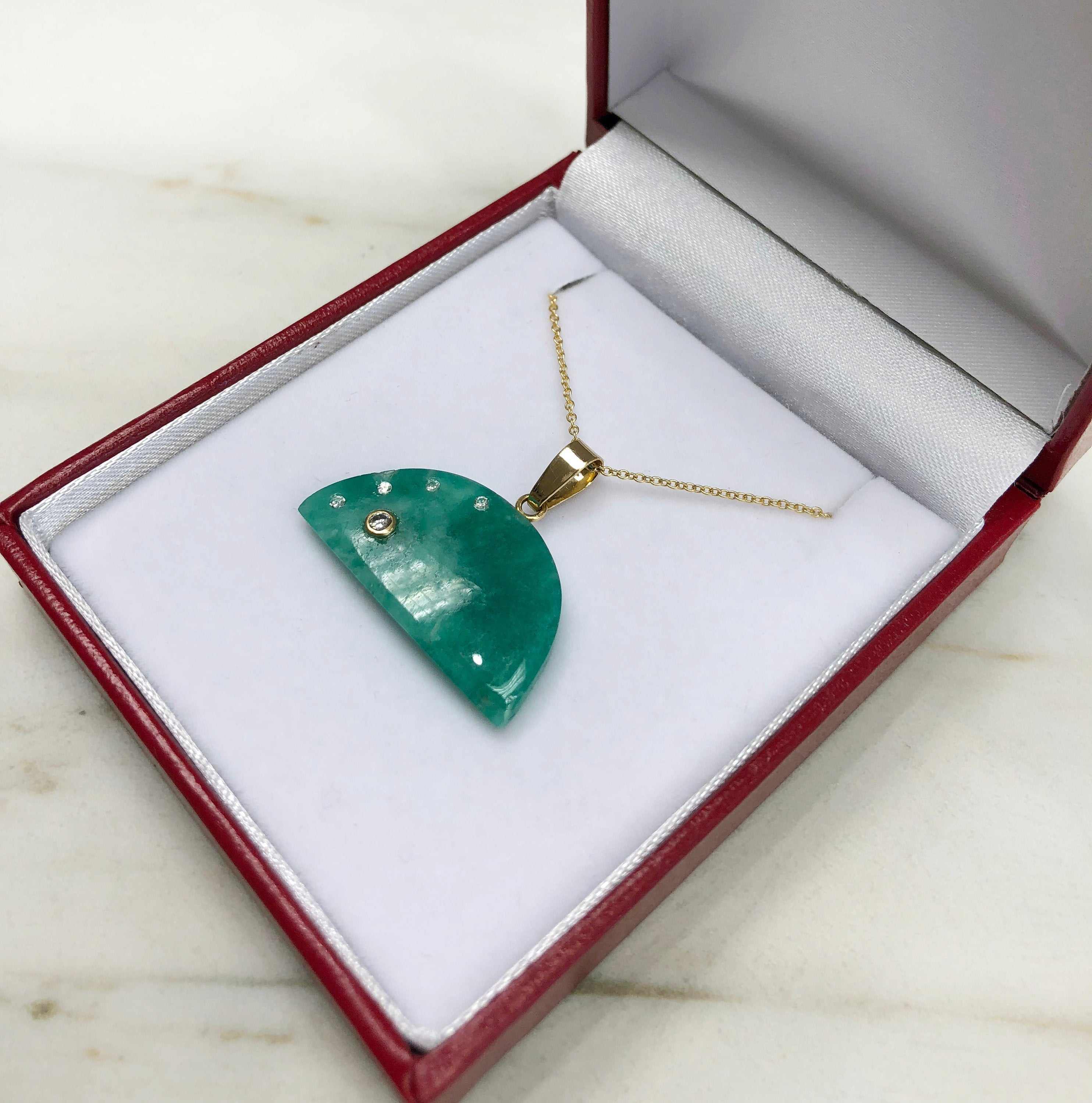 18.47cts Raw Colombian Emerald Slice & Diamond Solitaire Pendant 14K - Image 3