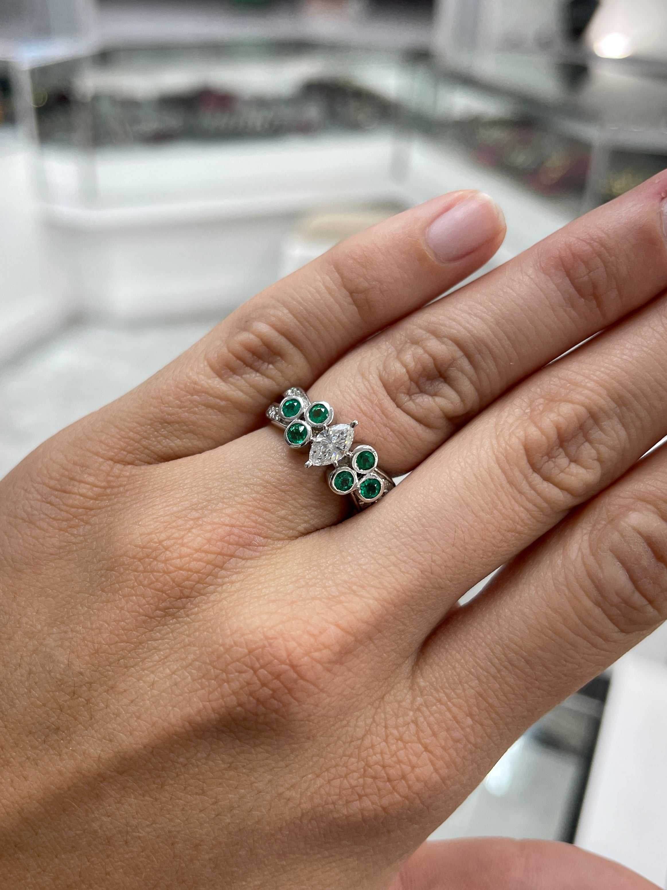2.02tcw Marquise Diamond & Emerald Accents 14K White Gold - Image 3