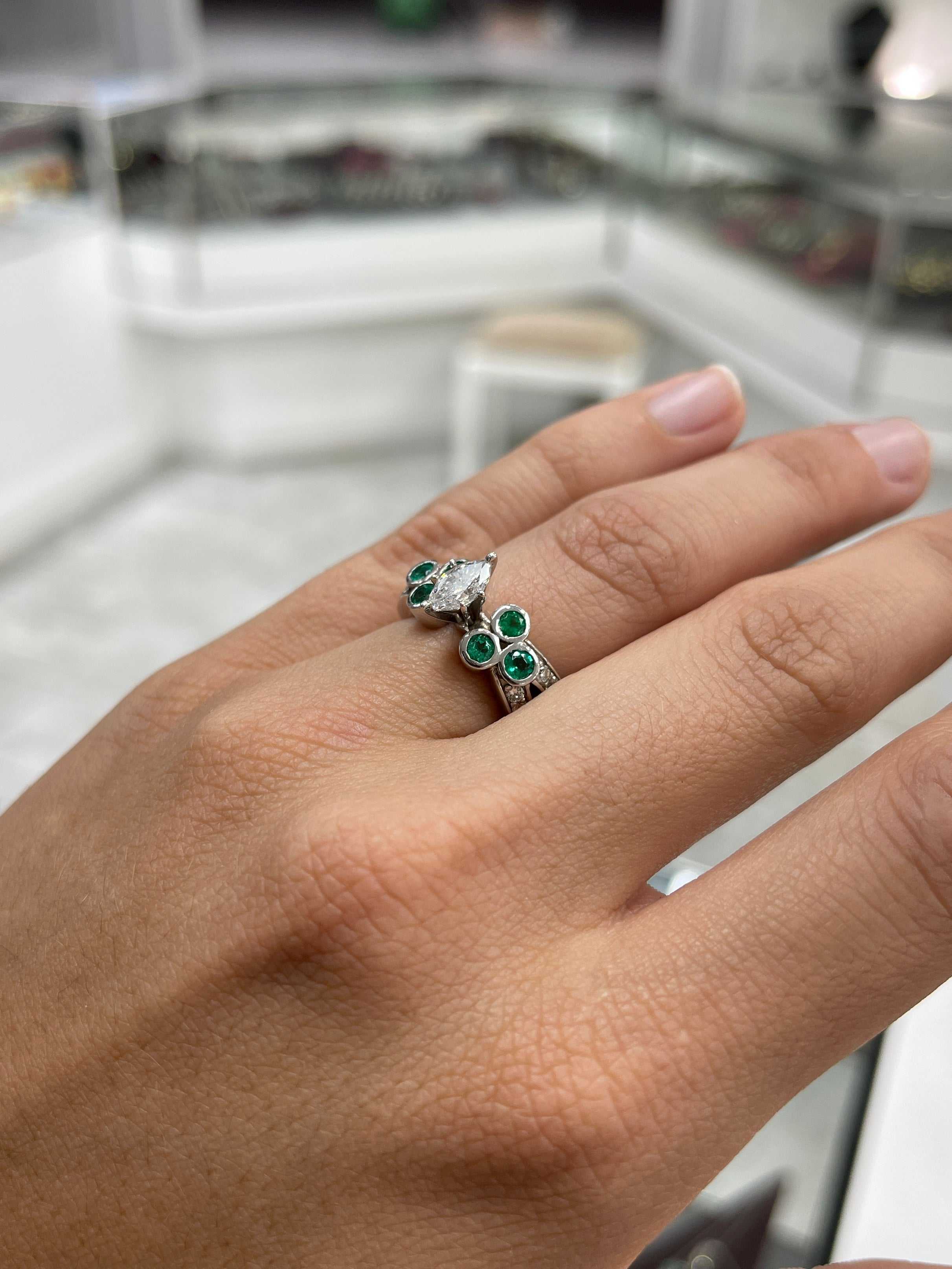 2.02tcw Marquise Diamond & Emerald Accents 14K White Gold - Image 4