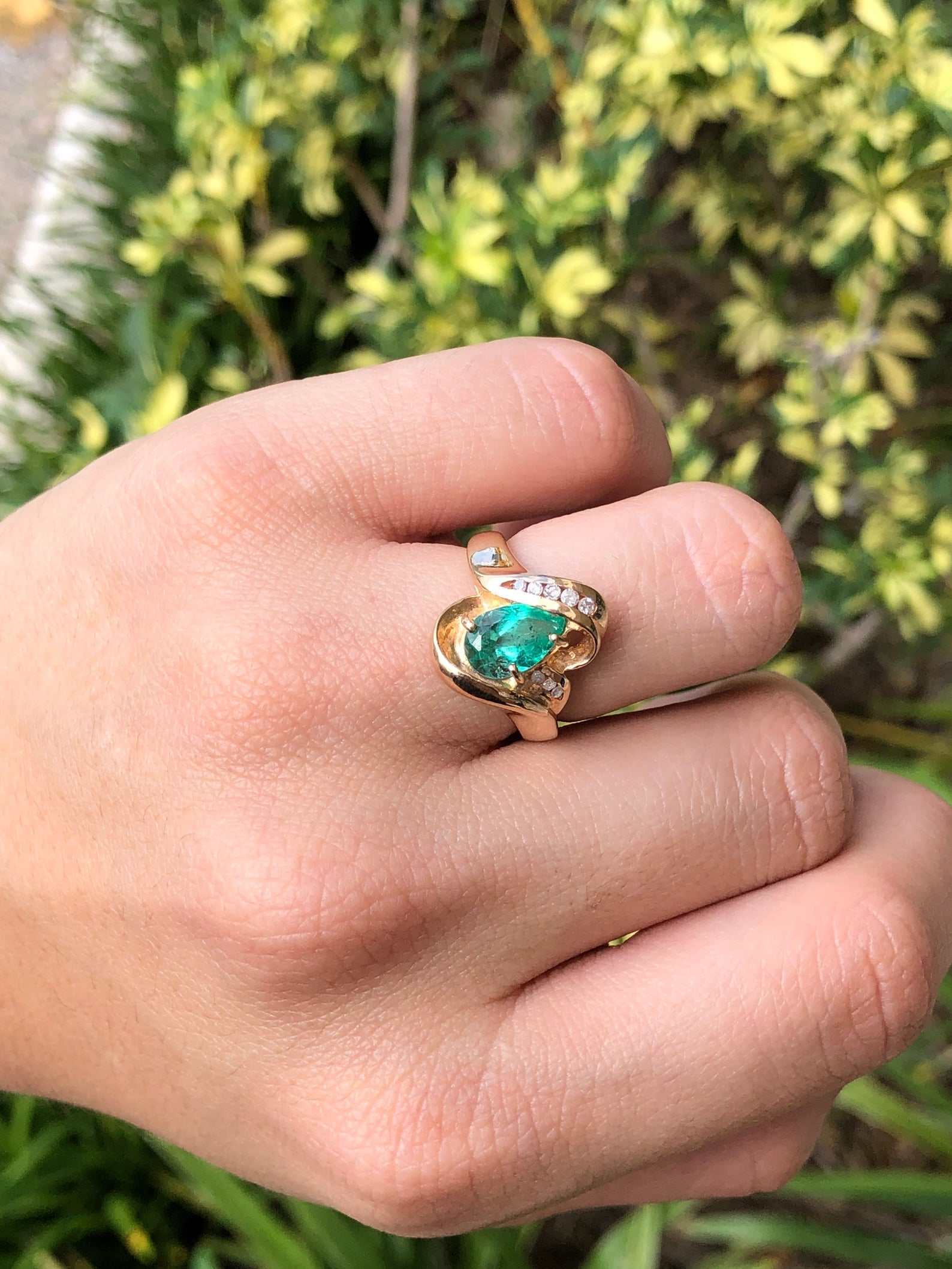2.02tcw Teardrop Colombian Emerald & Channel Diamond Ring Right Hand Ring 14K - Image 4