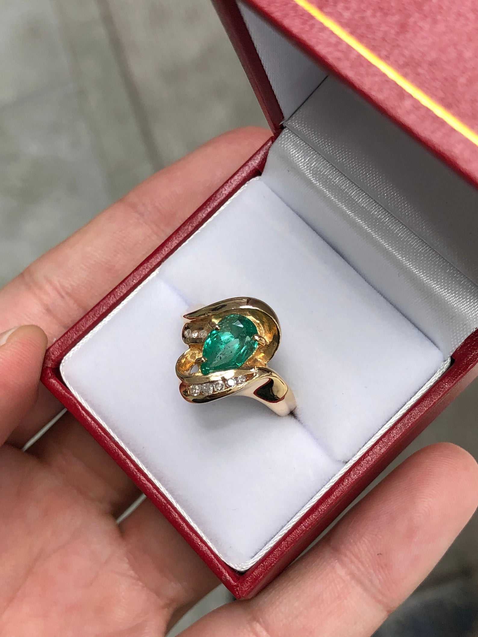 2.02tcw Teardrop Colombian Emerald & Channel Diamond Ring Right Hand Ring 14K - Image 7