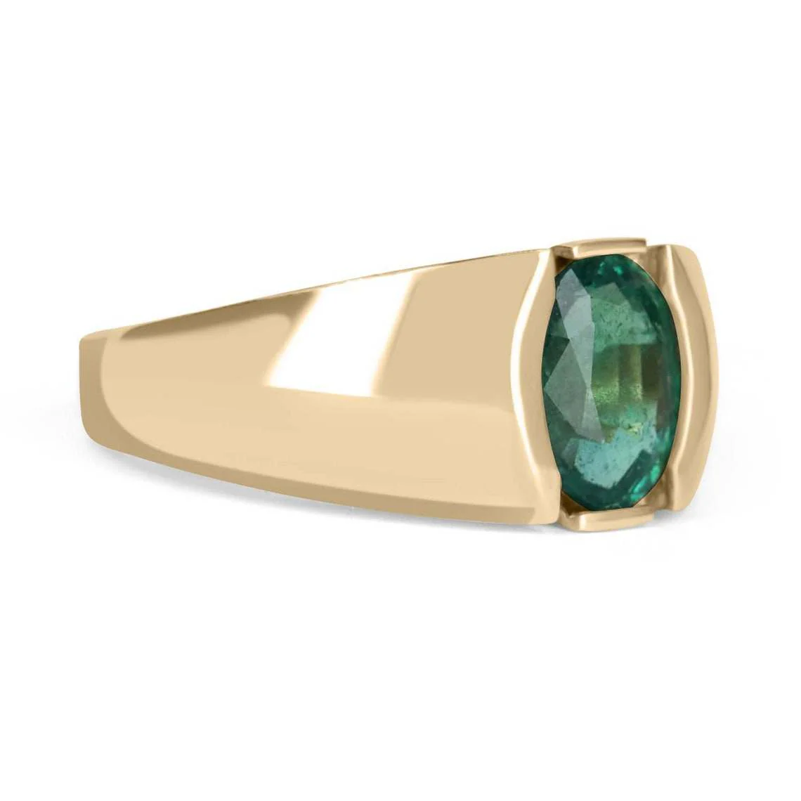 2.08ct Oval Emerald Men's Solitaire Bezel Ring 14K - Image 2